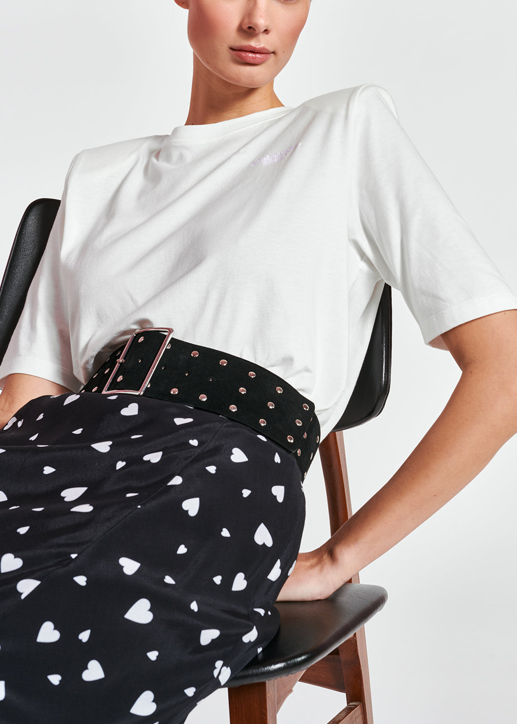 Black asymmetrical heart-print midi skirt RE—SSENTIEL | Essentiel second hand