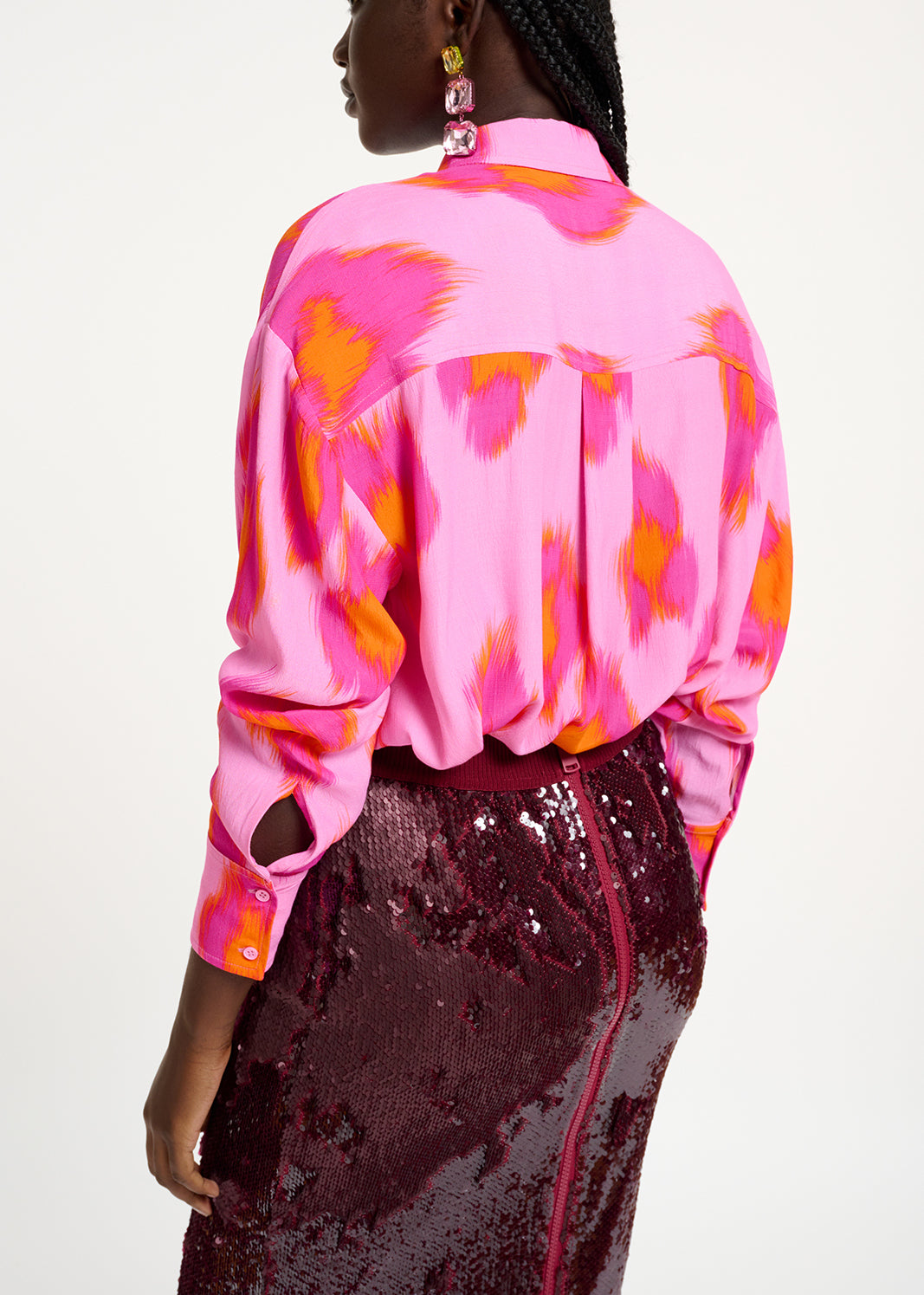 Pink oversized shirt with leopard print RE—SSENTIEL | Essentiel second hand