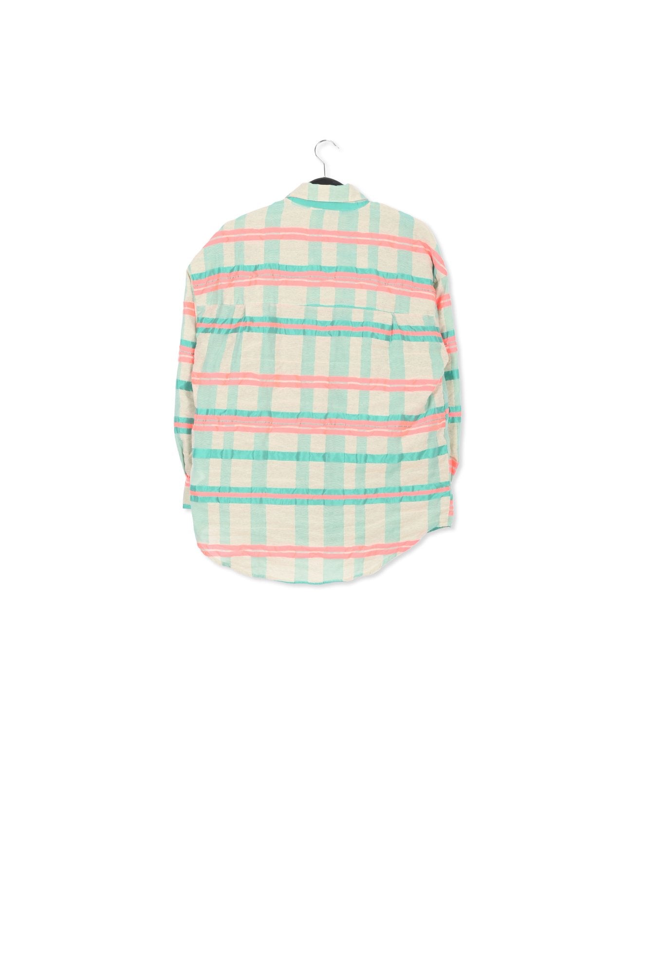 Oversized hemd met lichtblauw, turquoise en neonroze ruitjesmotief RE—SSENTIEL | Essentiel second hand