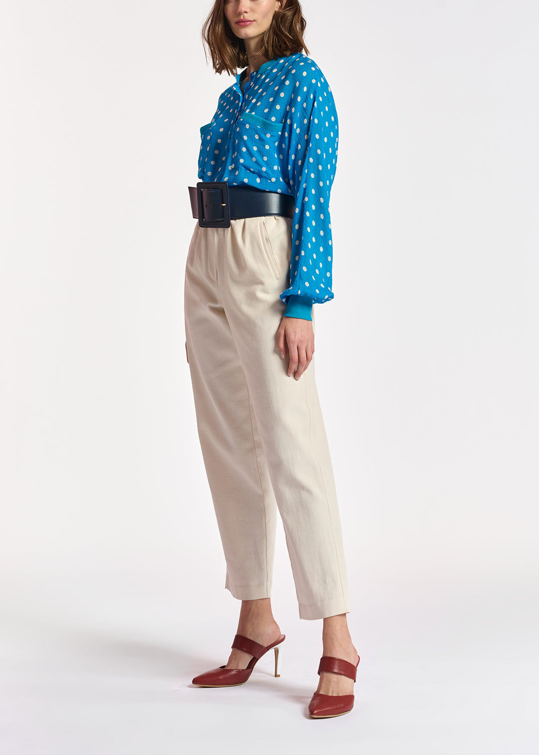 Blue and white polka-dot loose-fit top RE—SSENTIEL | Essentiel second hand
