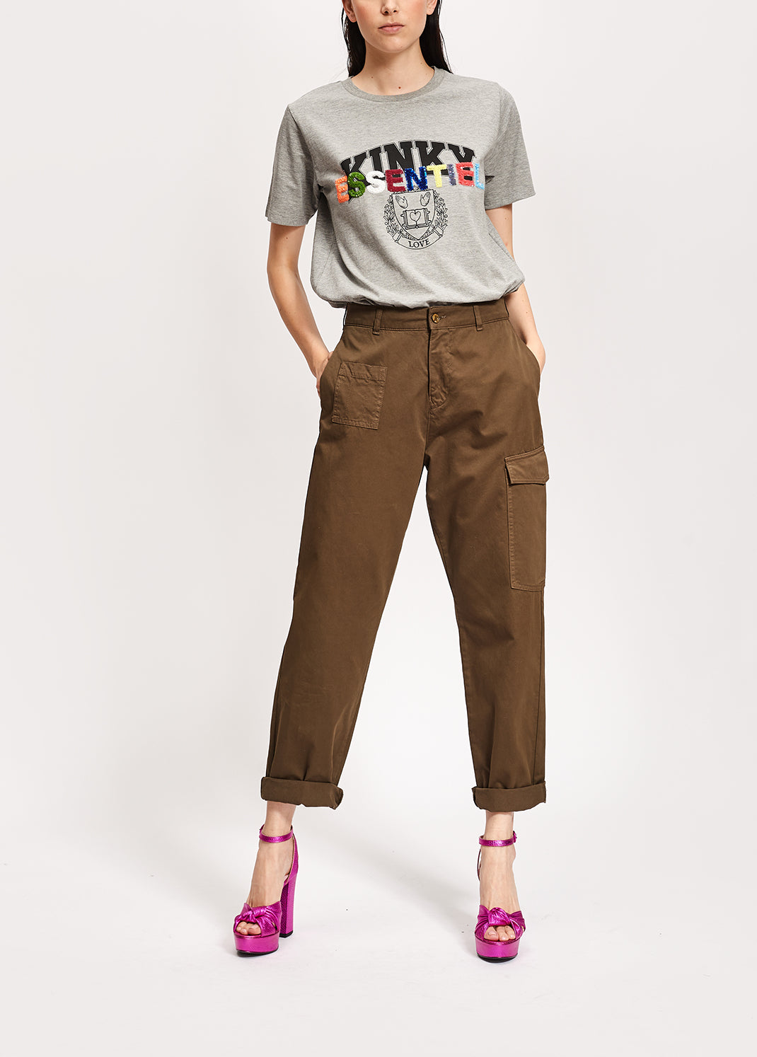 Light grey cotton-blend t-shirt with varsity print and sequins RE—SSENTIEL | Essentiel second hand