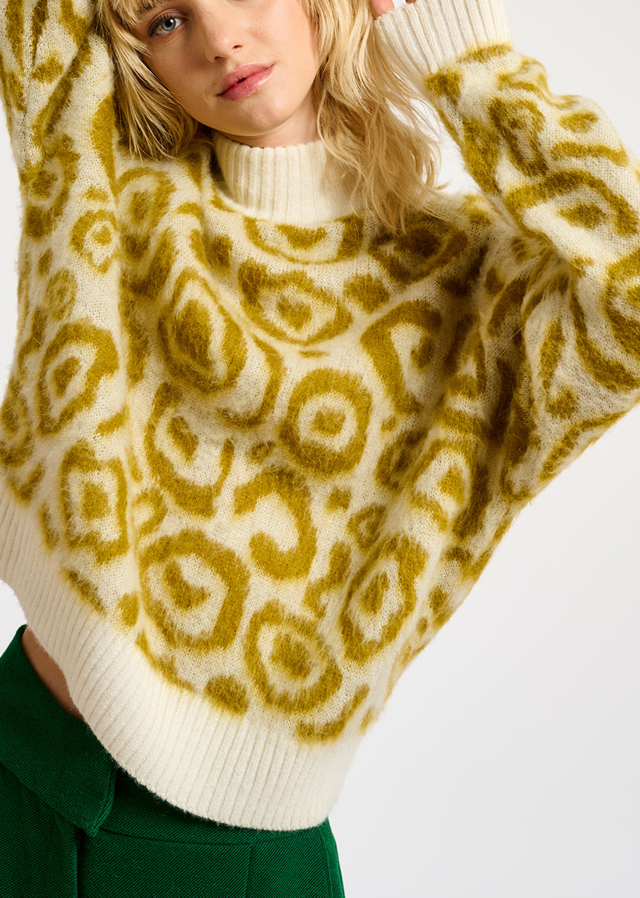 Ochre and off-white leopard-print knit sweater RE—SSENTIEL | Essentiel second hand