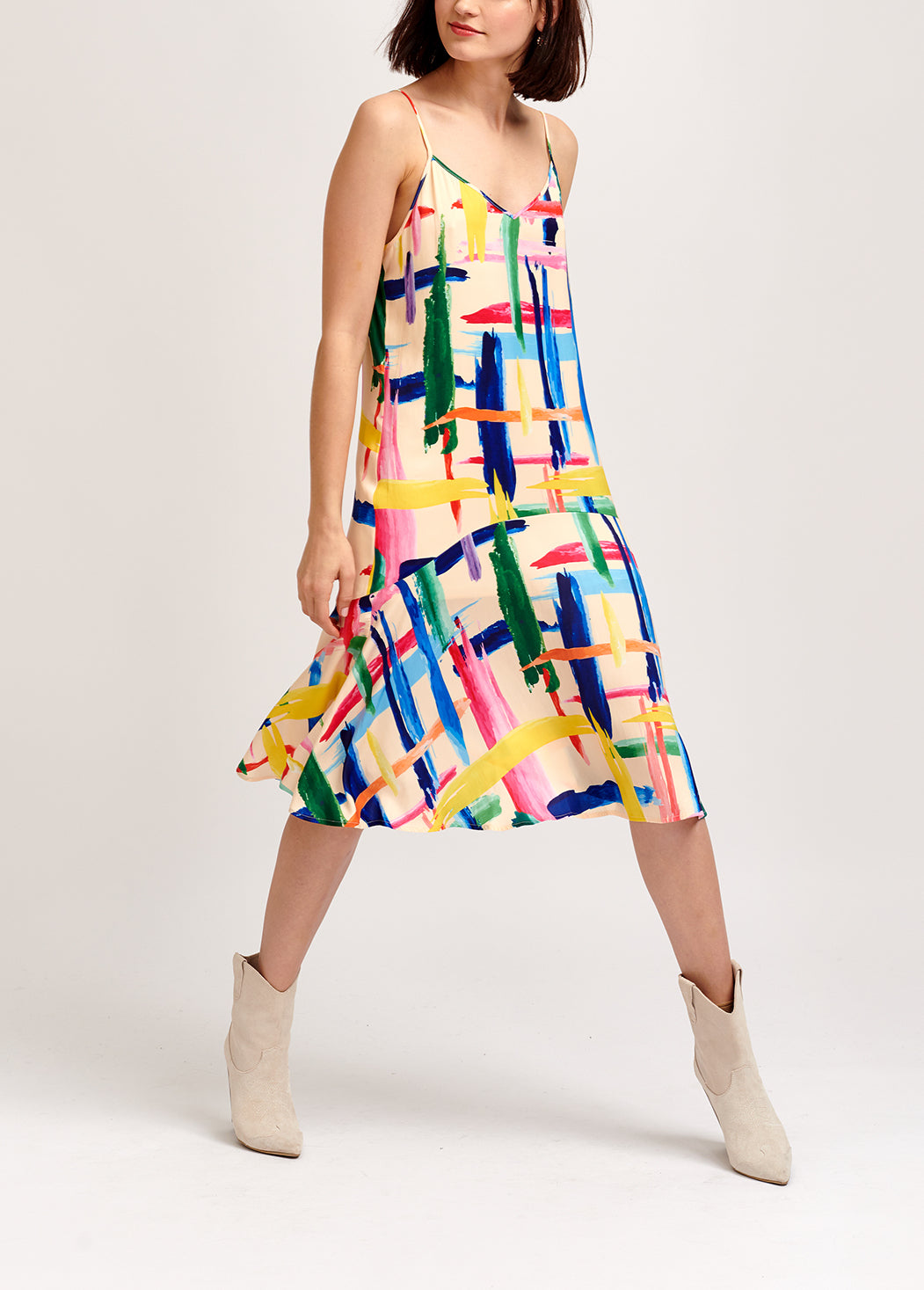 Multicolored graphic striped midi dress RE—SSENTIEL | Essentiel second hand