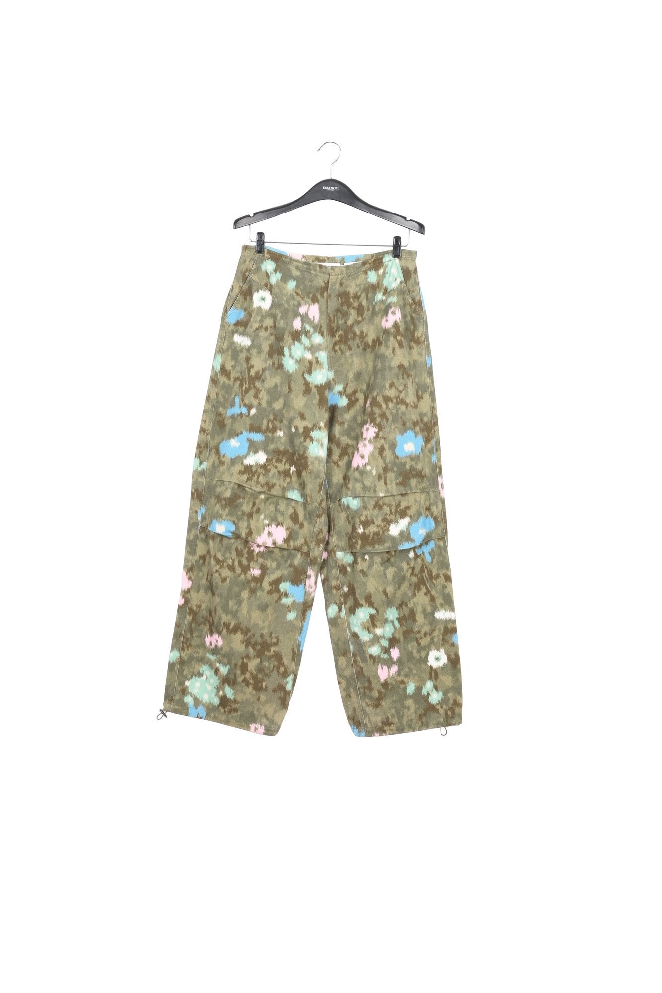 Khaki floral print cotton cargo pants RE—SSENTIEL | Essentiel second hand
