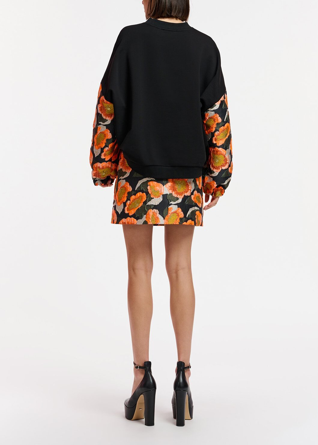 Black, orange and silver floral-jacquard mini skirt RE—SSENTIEL | Essentiel second hand