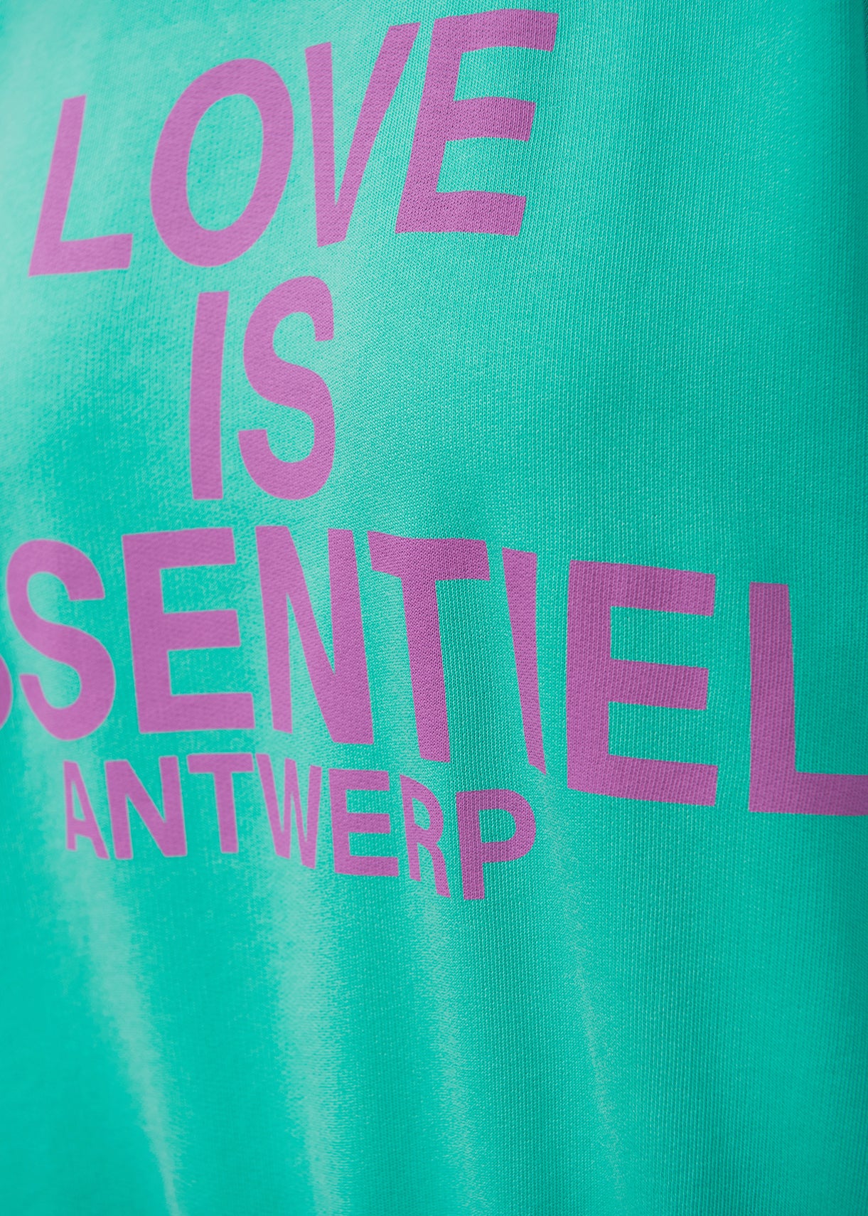 Sweatshirt turquoise en coton bio avec texte RE—SSENTIEL | Essentiel second hand