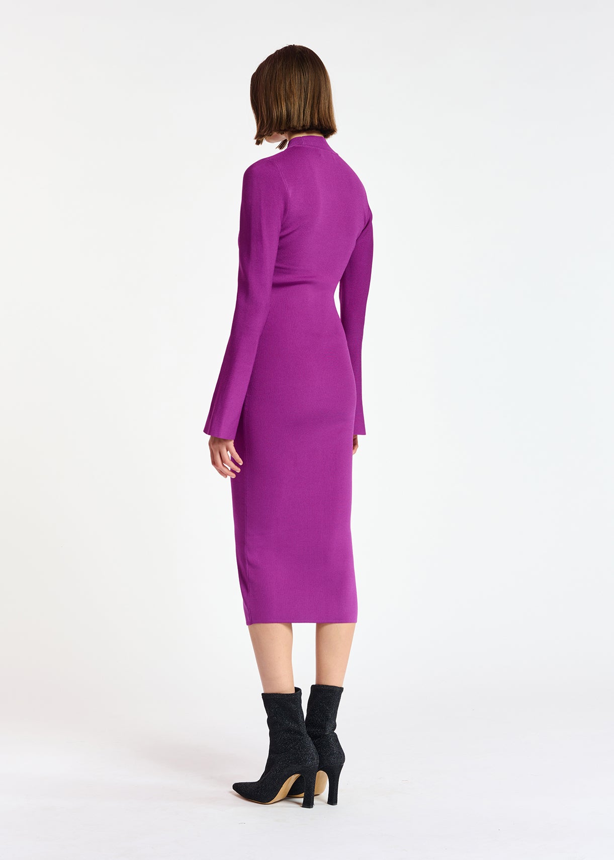 Paarse gebreide midi-jurk met trompetmouwen RE—SSENTIEL | Essentiel second hand