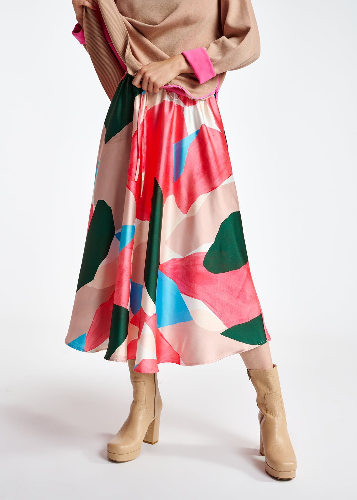 Multicolor midi-length skirt with graphic print RE—SSENTIEL | Essentiel second hand