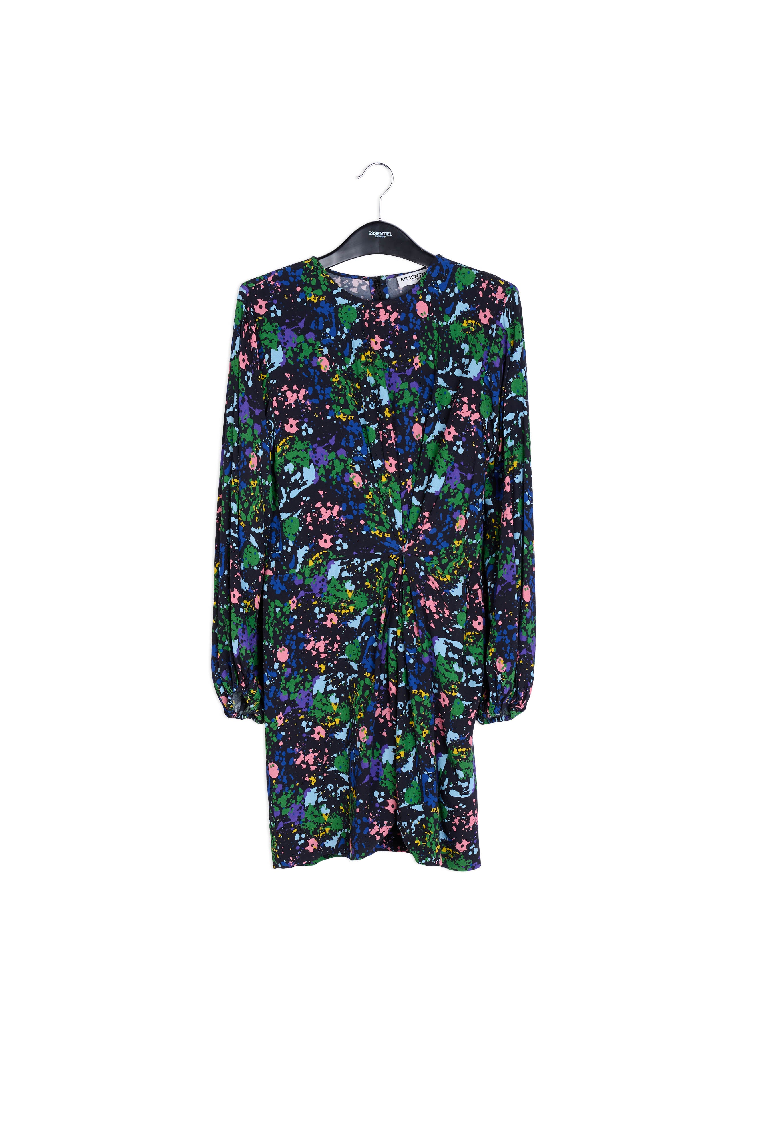 Zwarte en blauwe mini-jurk met bloemenprint RE—SSENTIEL | Essentiel second hand