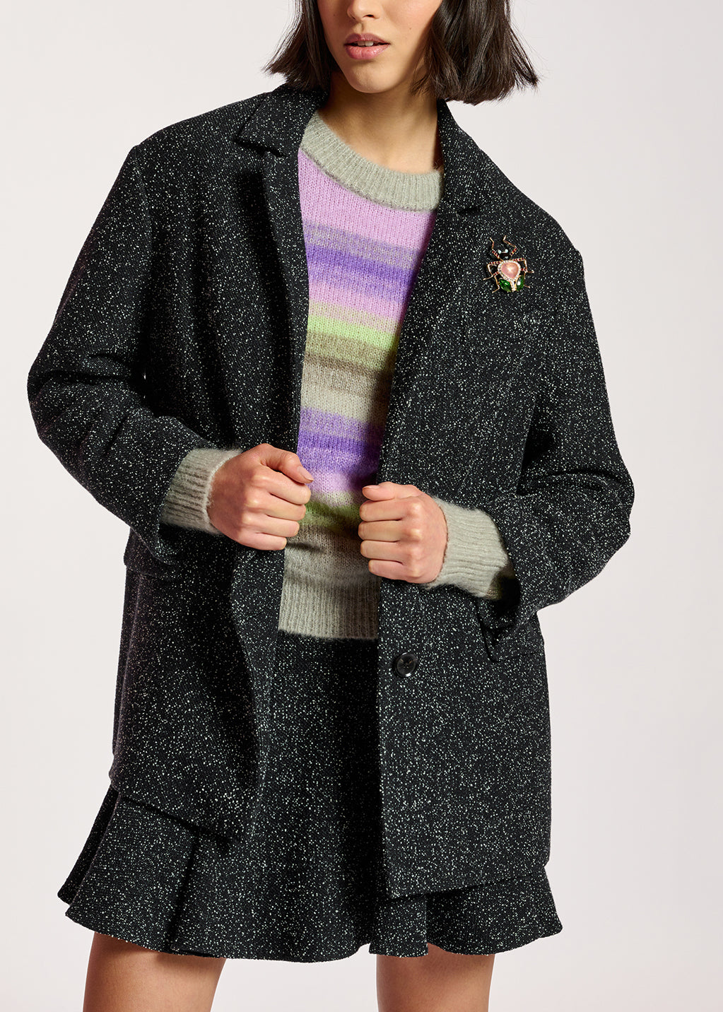 Veste noire oversize en laine cardée RE—SSENTIEL | Essentiel second hand