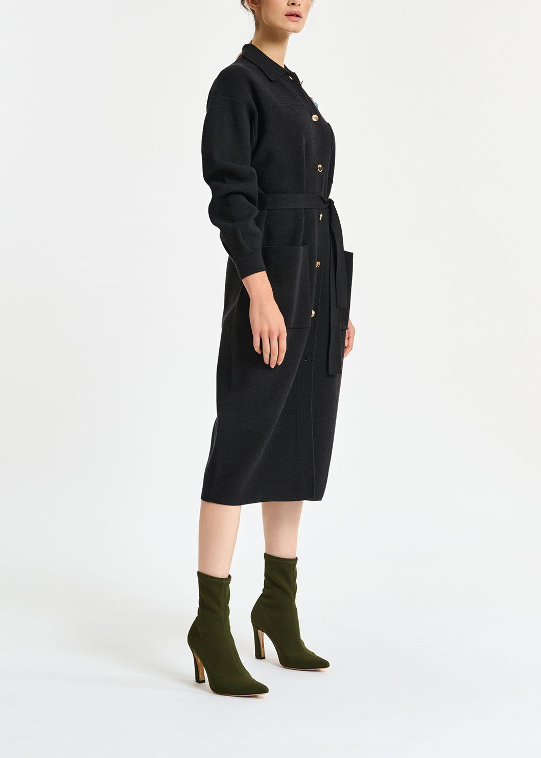 Black belted midi-length knit RE—SSENTIEL | Essentiel second hand