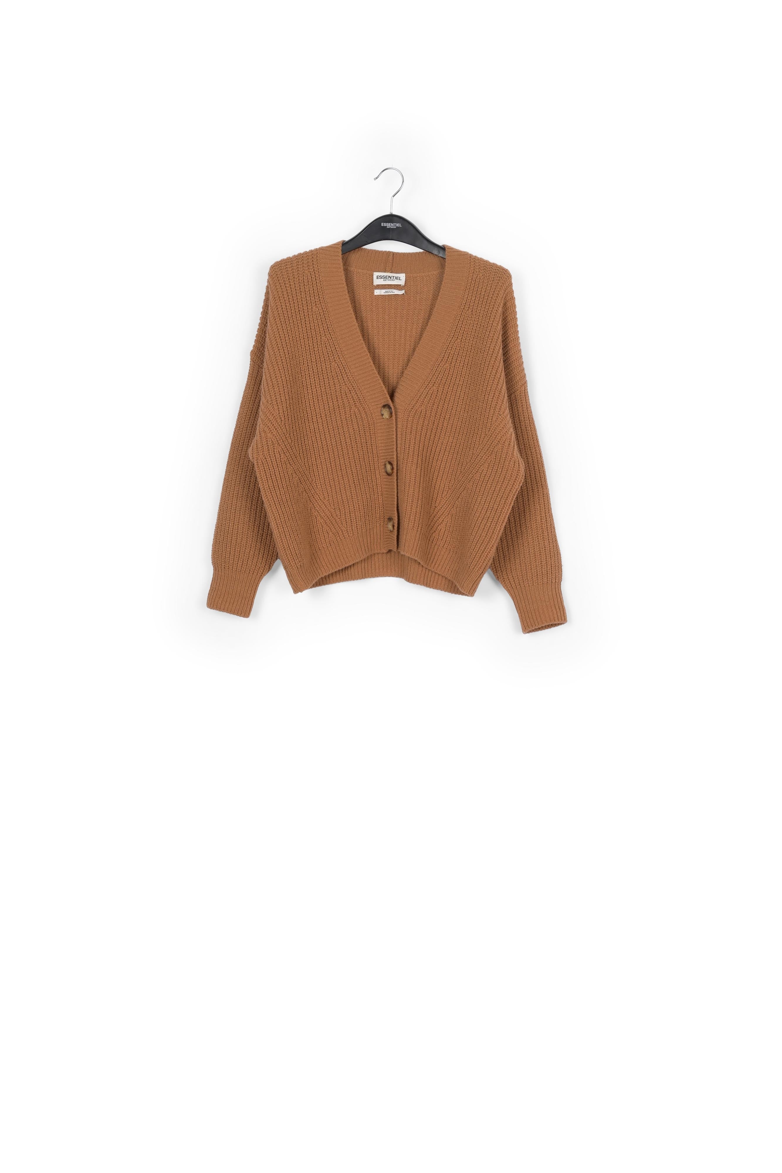Camel ribbed-knit cardigan RE—SSENTIEL | Essentiel second hand