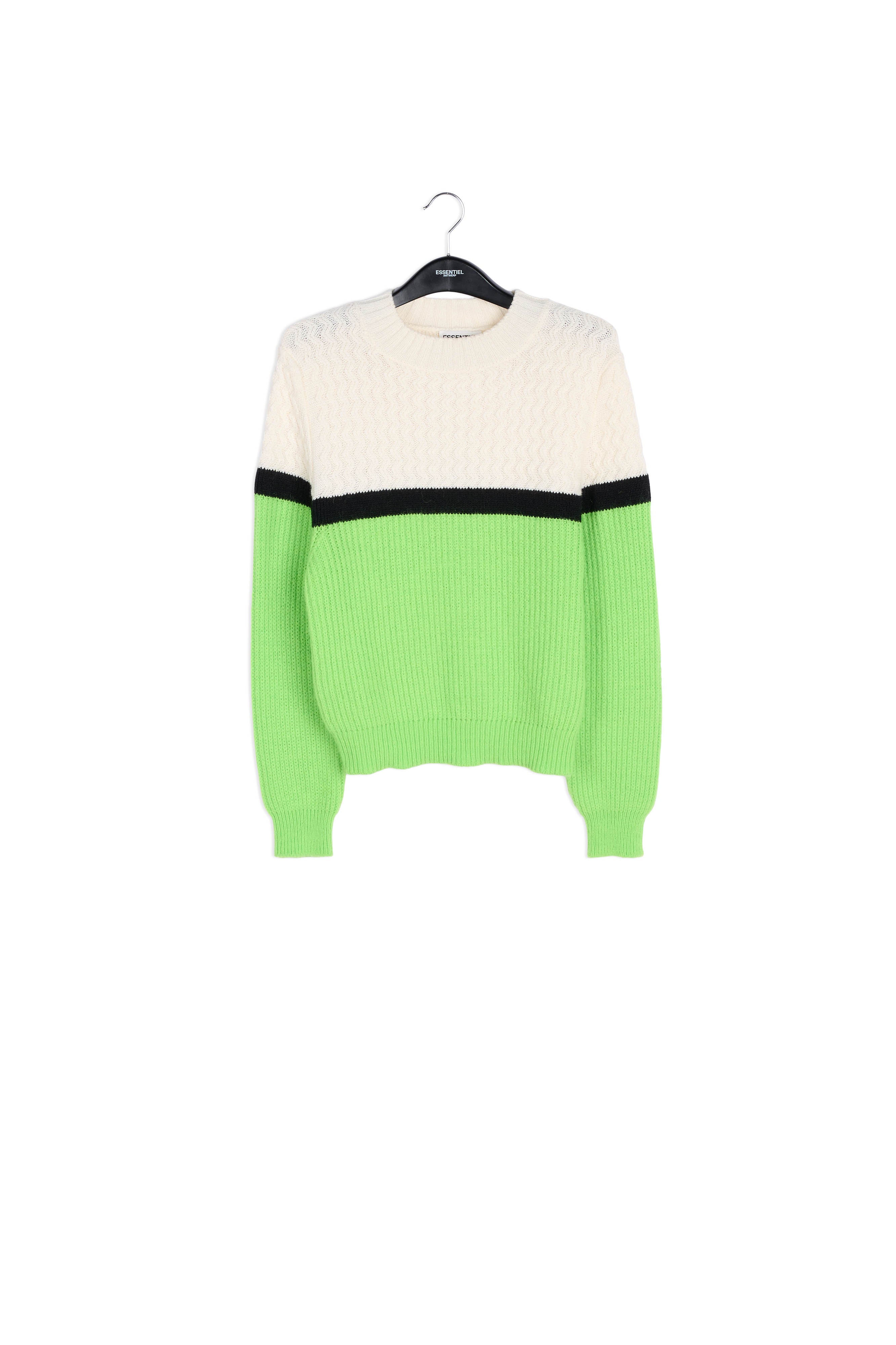 White and green two stitch sweater RE—SSENTIEL | Essentiel second hand