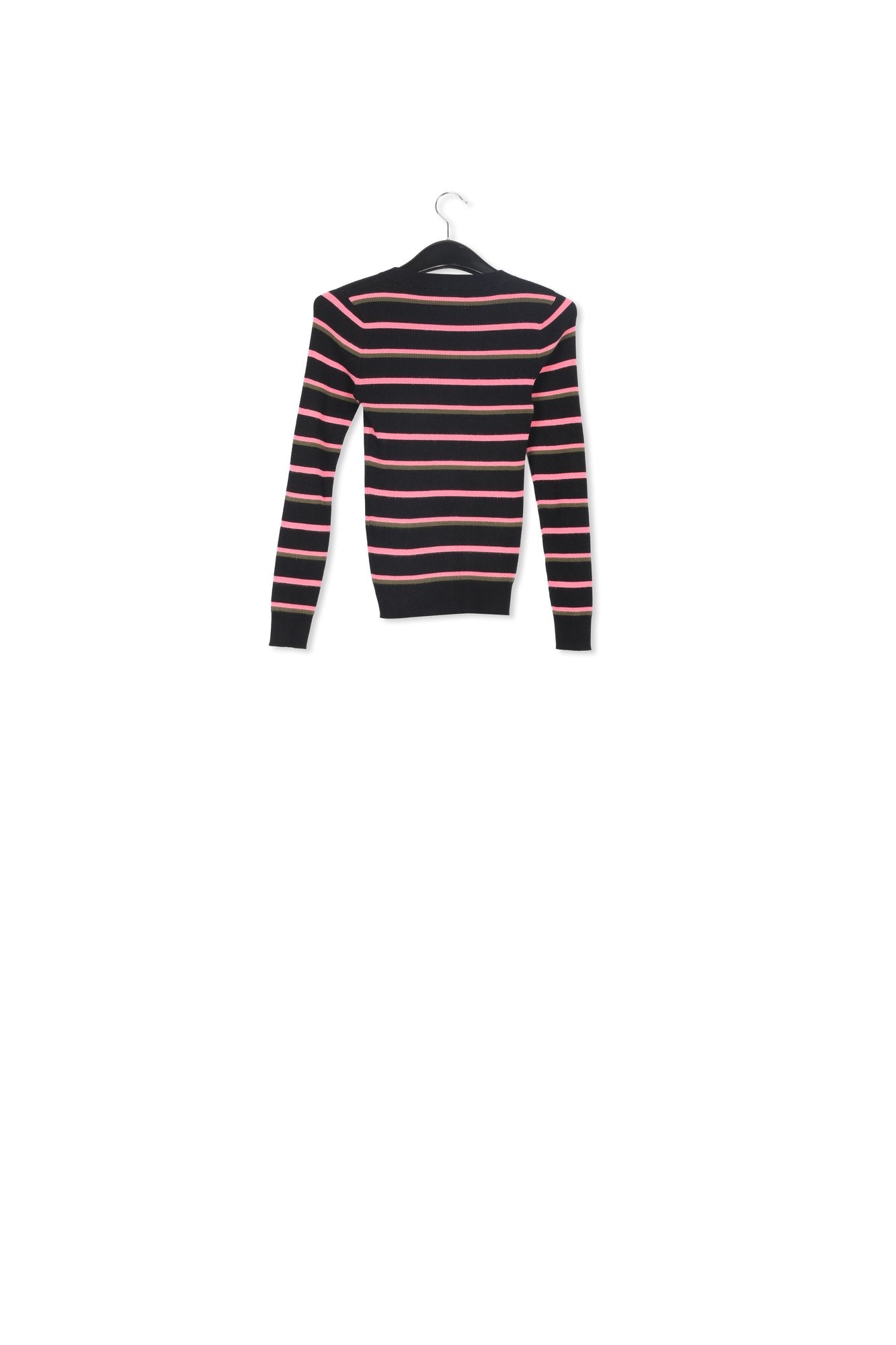 Black, neon pink and khaki striped knitted sweater RE—SSENTIEL | Essentiel second hand