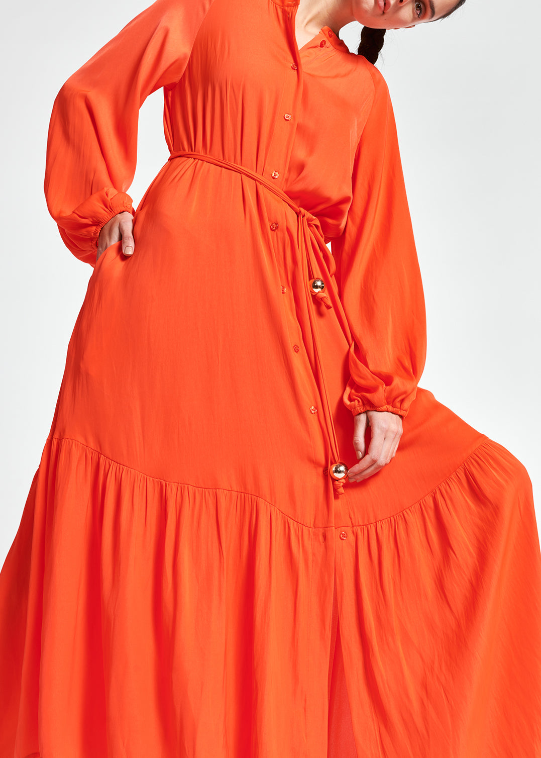 Bright orange long-sleeved maxi dress RE—SSENTIEL | Essentiel second hand