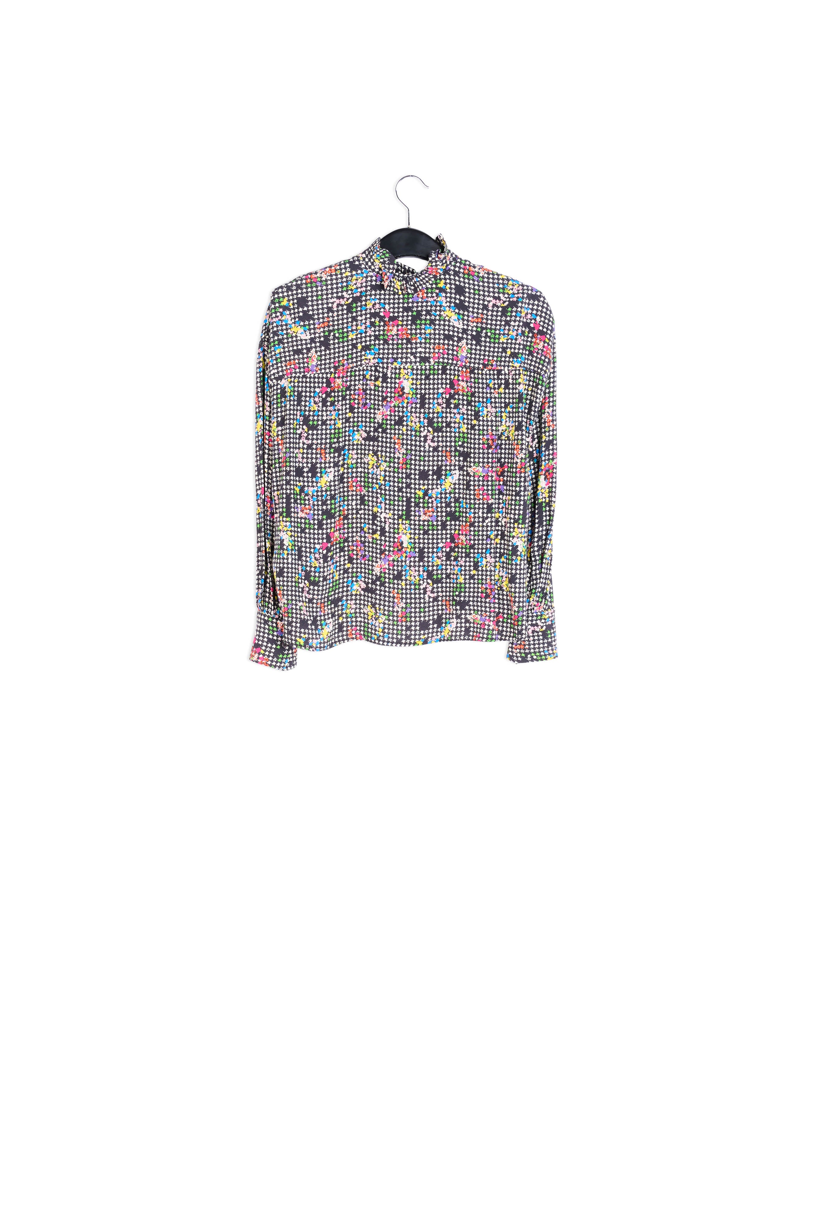 Zwart en wit overhemd met ruchekraag RE—SSENTIEL | Essentiel second hand