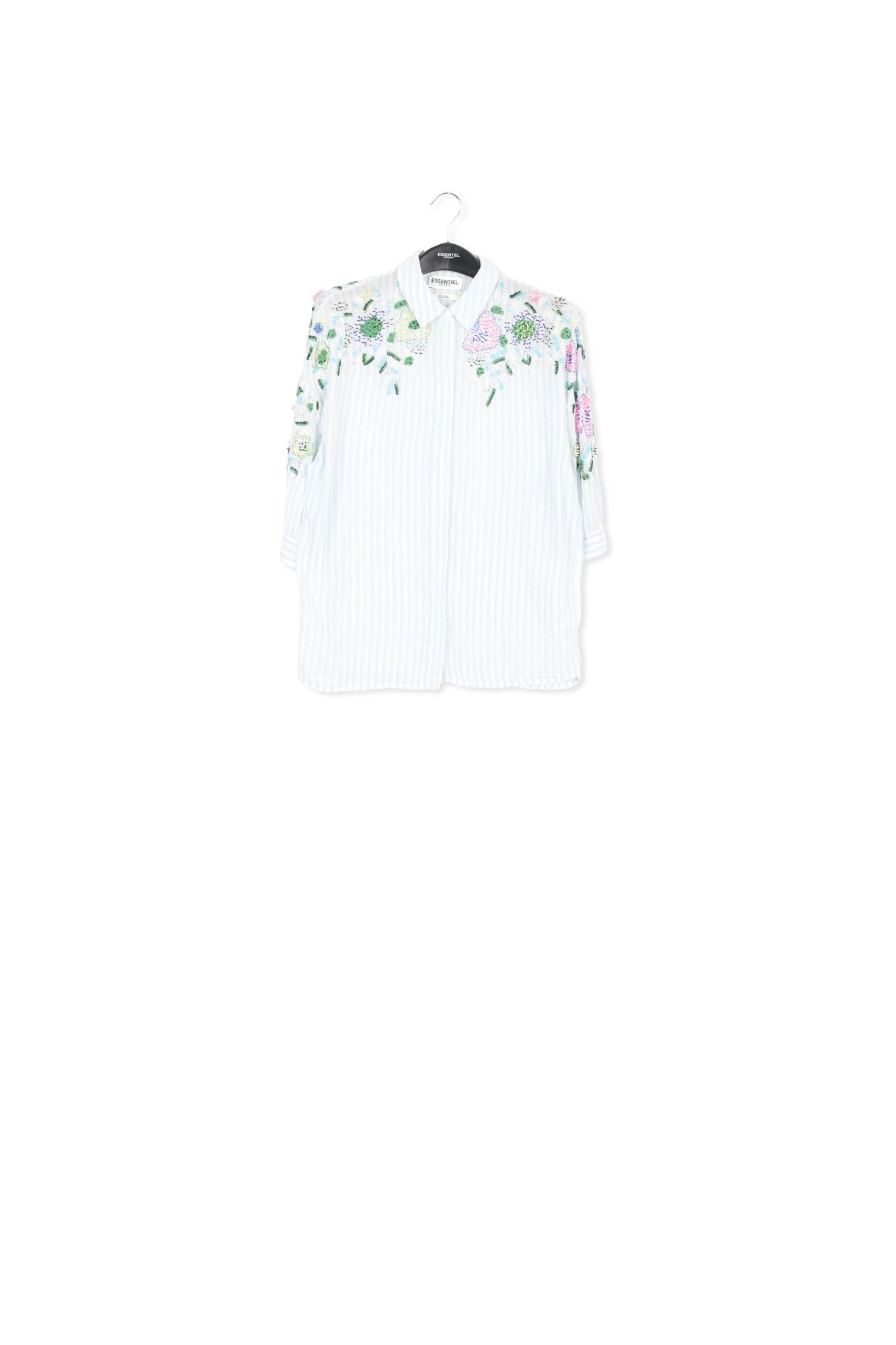 Light blue and off-white striped beaded cotton shirt RE—SSENTIEL | Essentiel second hand