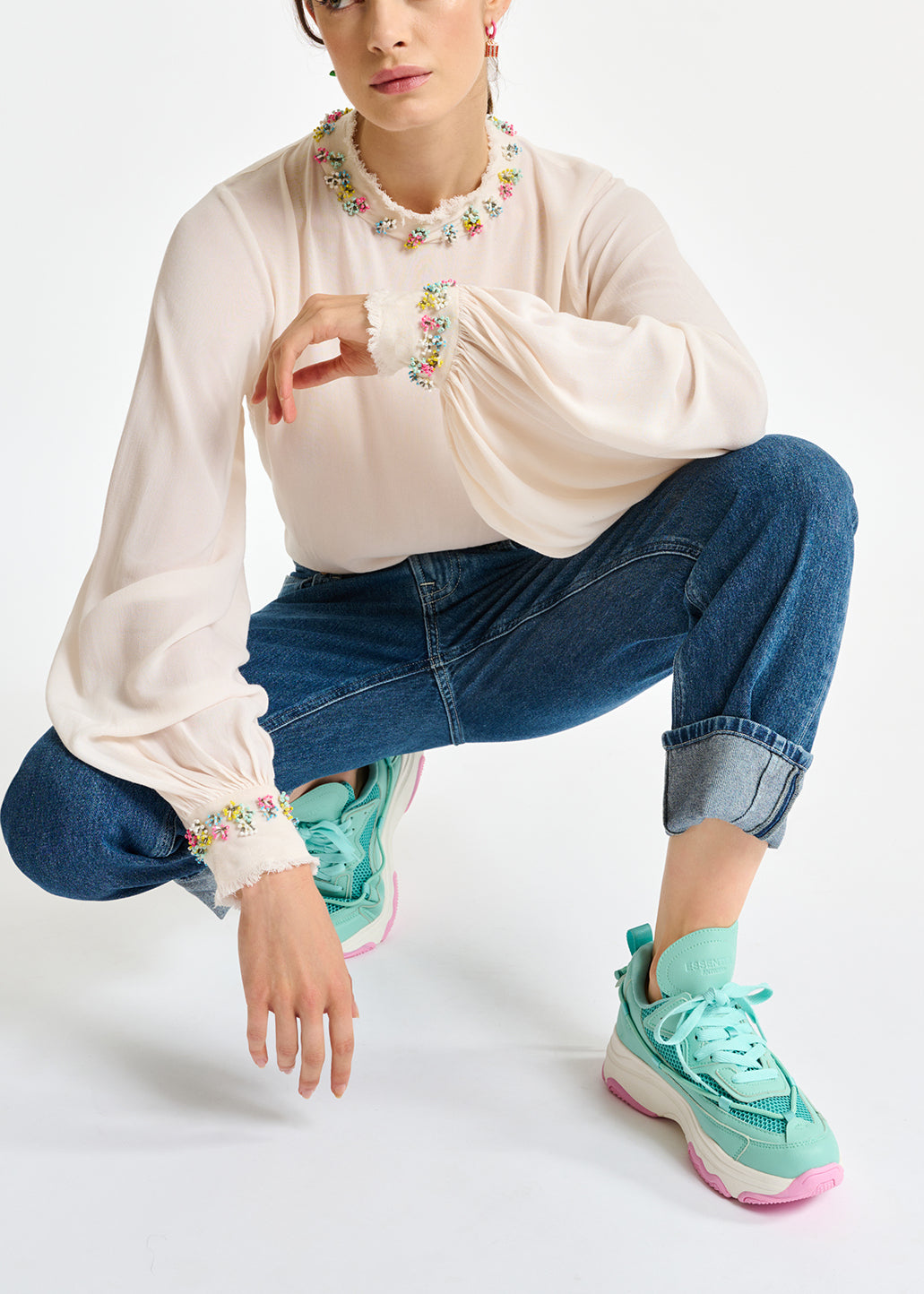 Off-white high neck top with bead embellishments RE—SSENTIEL | Essentiel second hand