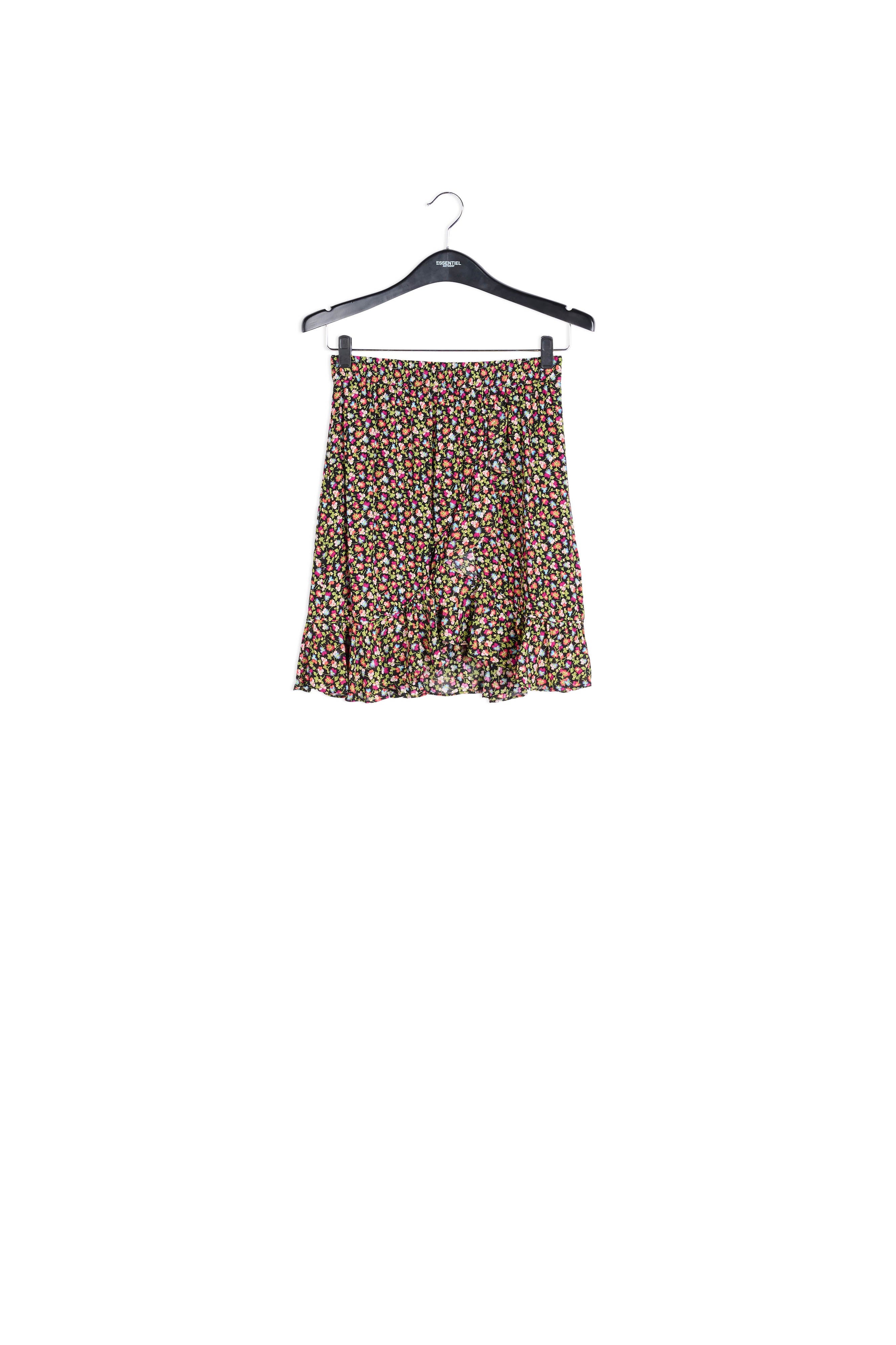 Minijupe portefeuille noire, vert clair et fuchsia à imprimé floral RE—SSENTIEL | Essentiel second hand