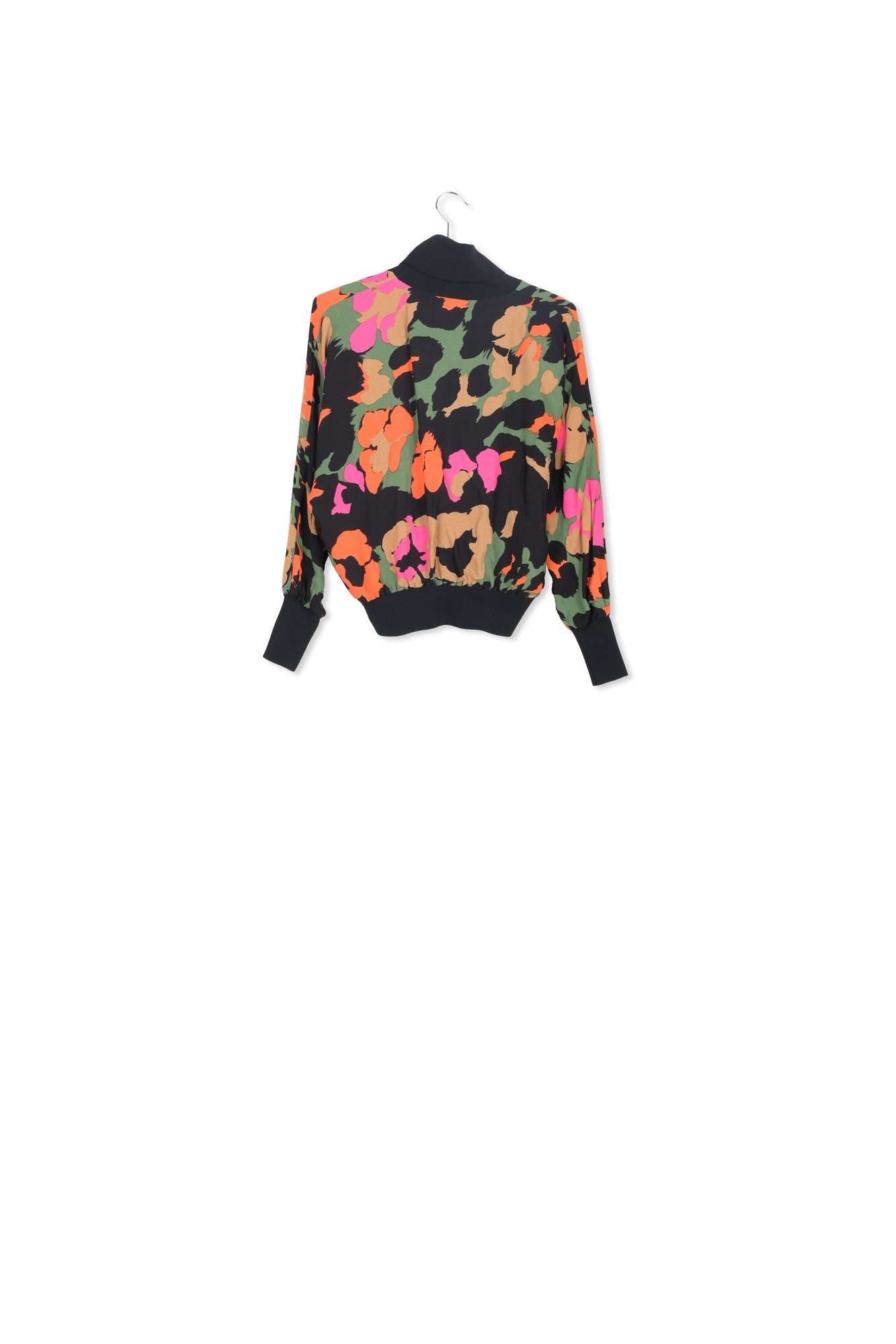 Black abstract-print top with rib-knitted trims RE—SSENTIEL | Essentiel second hand