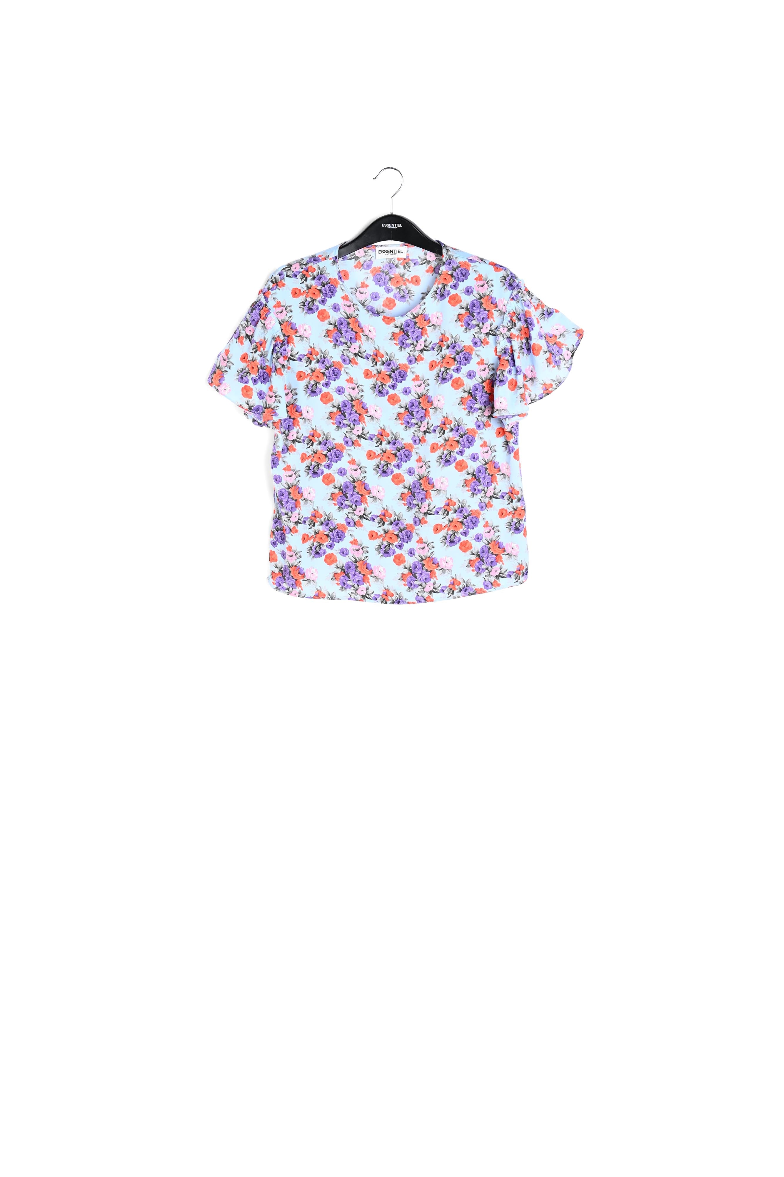 Light blue floral ruffle-sleeved top RE—SSENTIEL | Essentiel second hand
