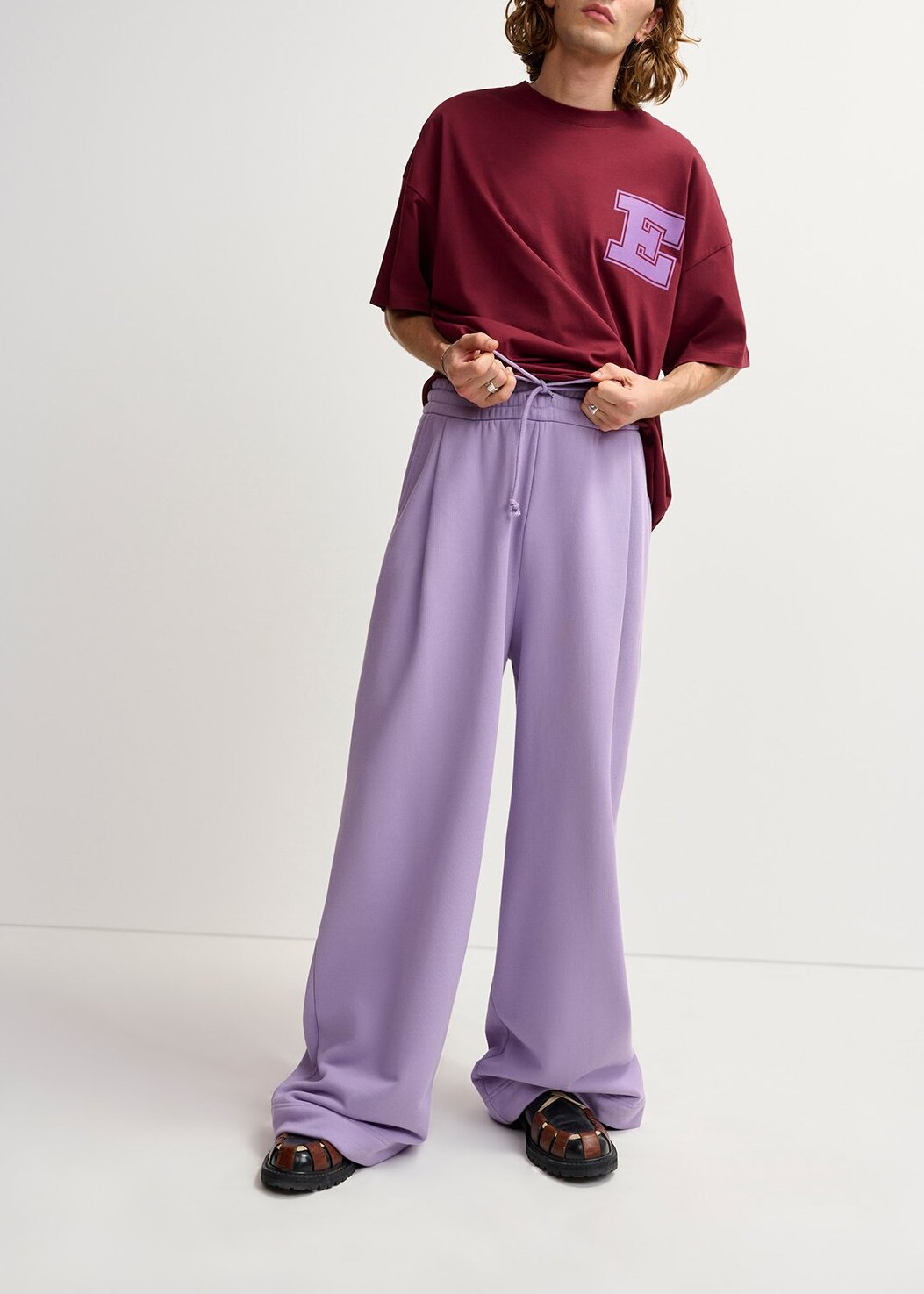 Lilac wide-leg cotton-jersey sweatpants RE—SSENTIEL | Essentiel second hand