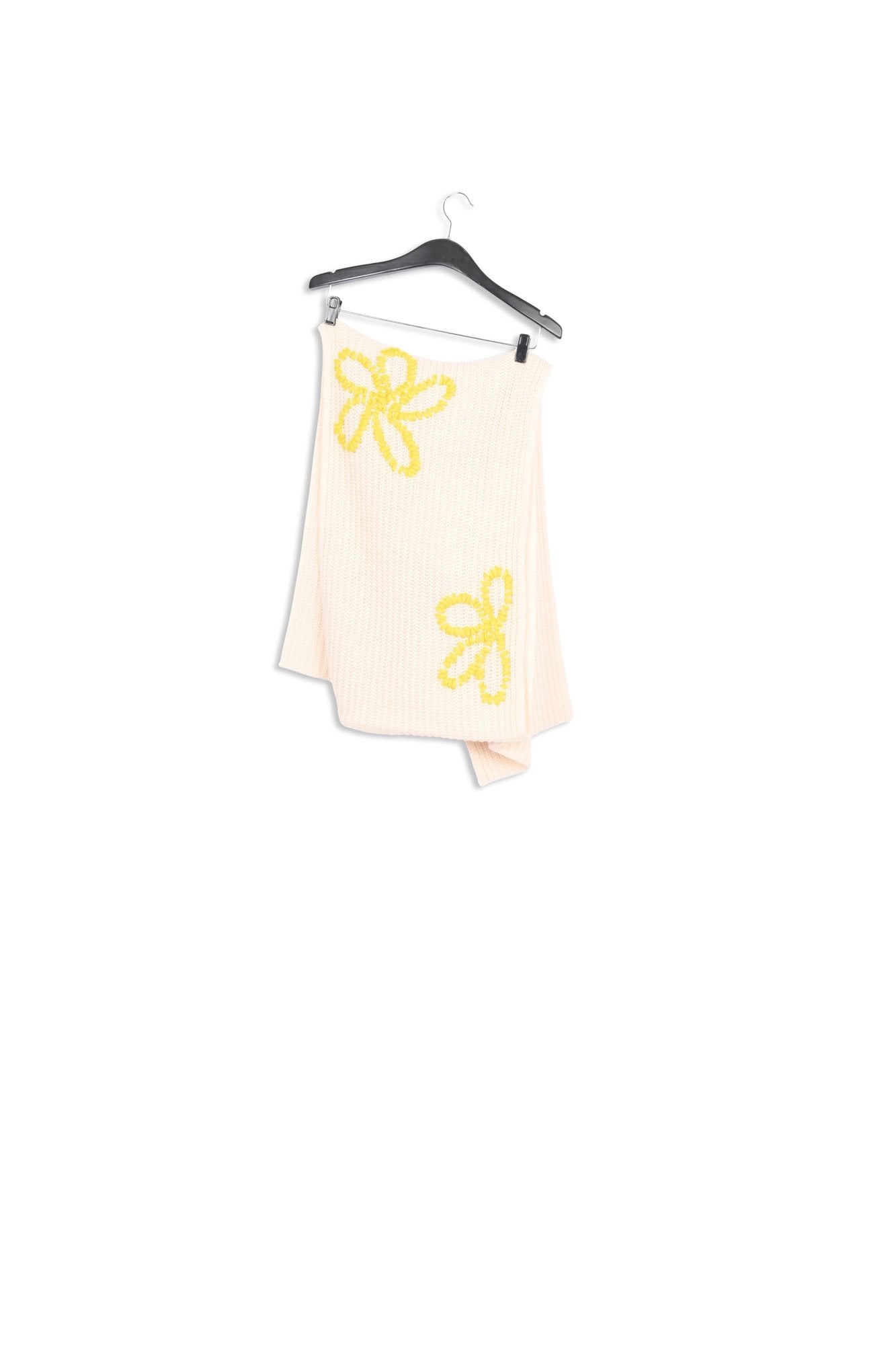 Camel rib-knitted scarf with floral embroideries RE—SSENTIEL | Essentiel second hand
