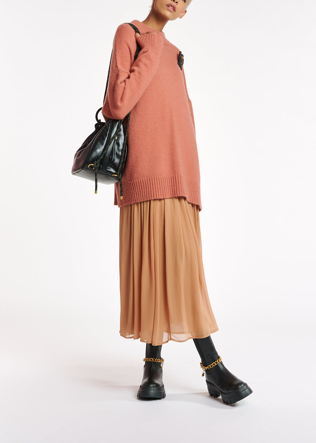 Long loose-fit lime pink sweater RE—SSENTIEL | Essentiel second hand