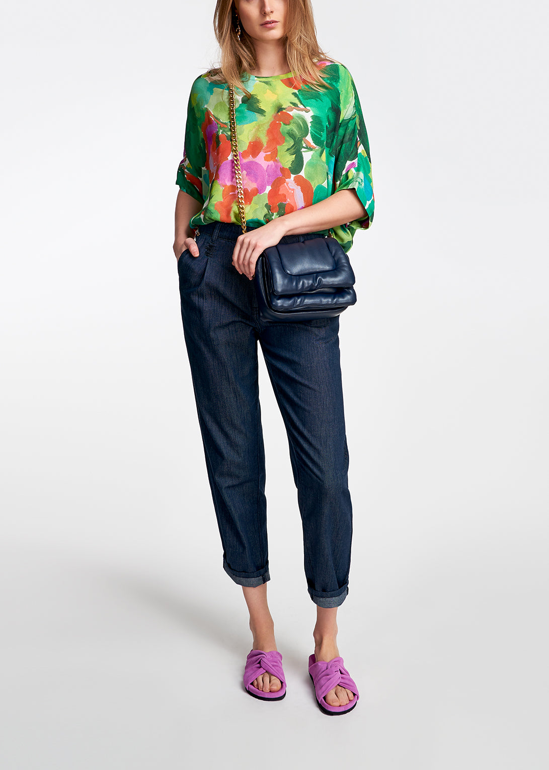 Dark blue puffy faux leather shoulder bag RE—SSENTIEL | Essentiel second hand