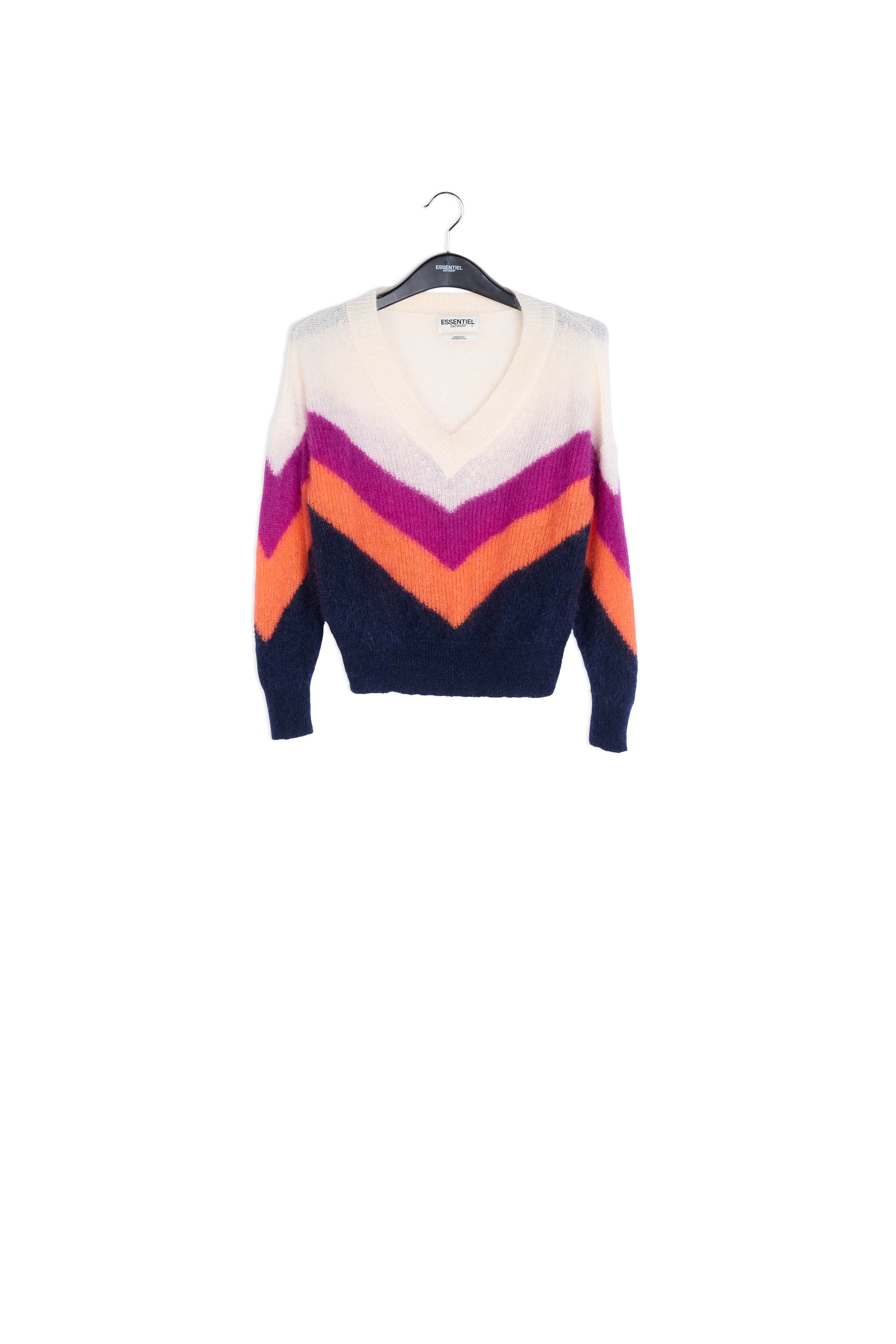 Purple, orange and black v pattern sweater RE—SSENTIEL | Essentiel second hand