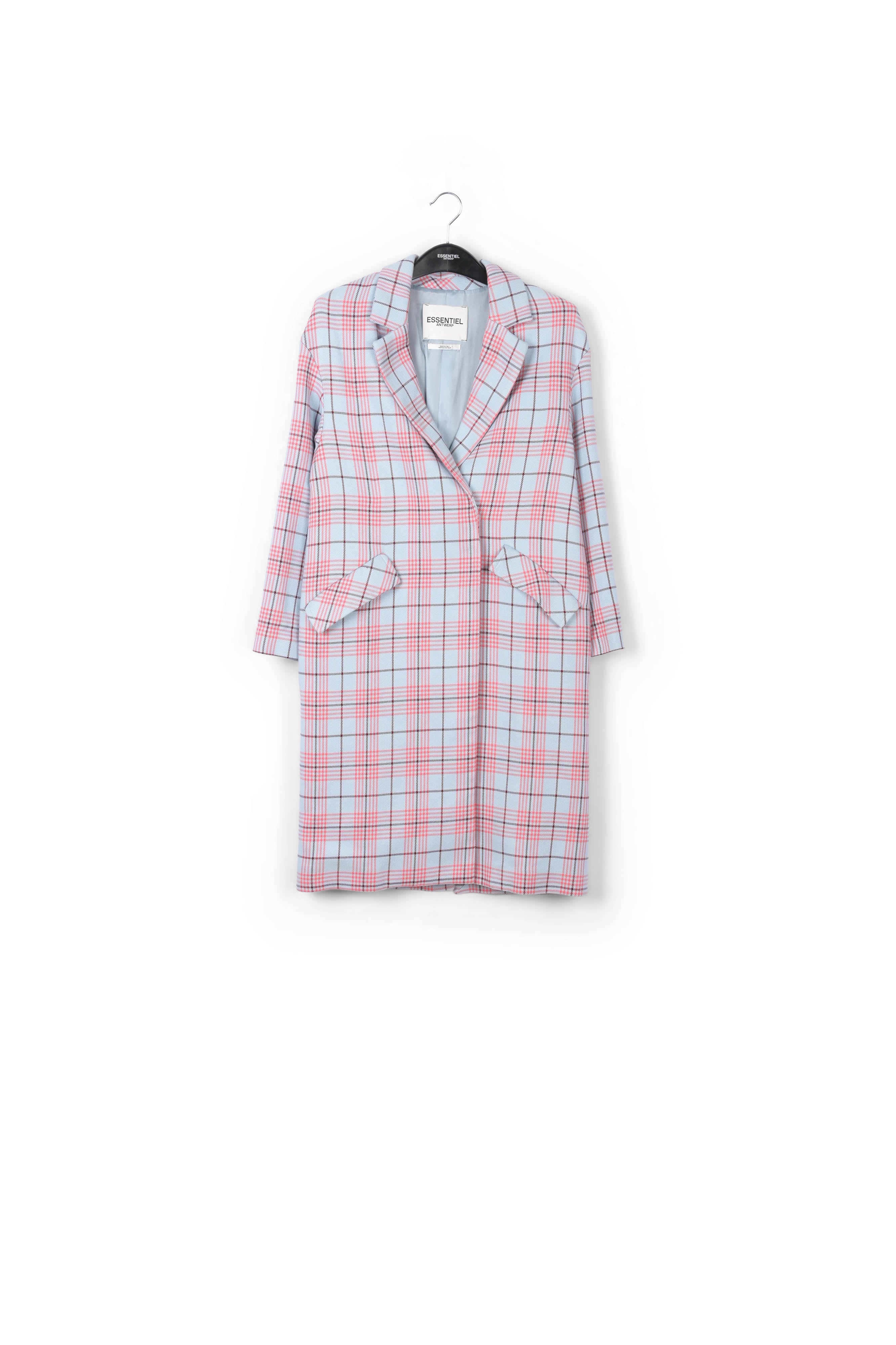 Sky blue plaid long coat RE—SSENTIEL | Essentiel second hand