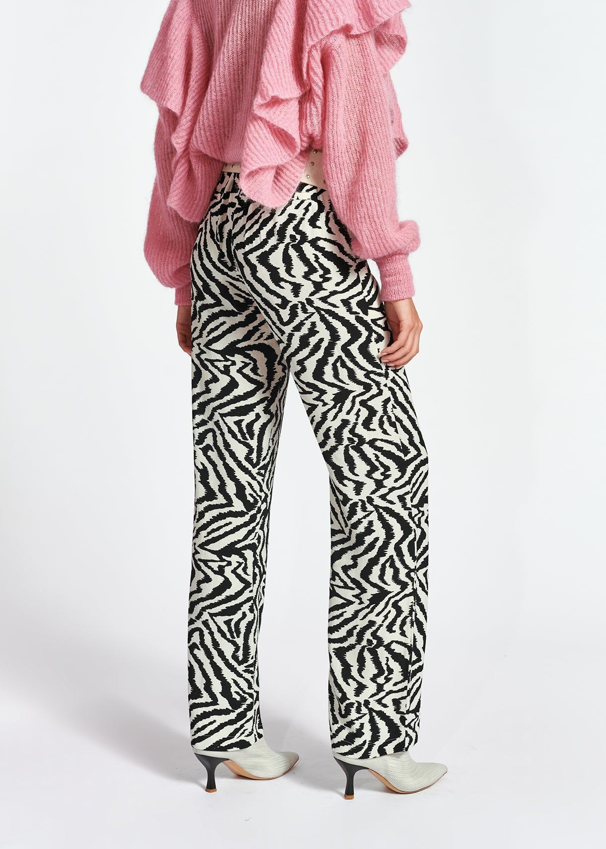 Black and white zebra-print wide-leg pants RE—SSENTIEL | Essentiel second hand