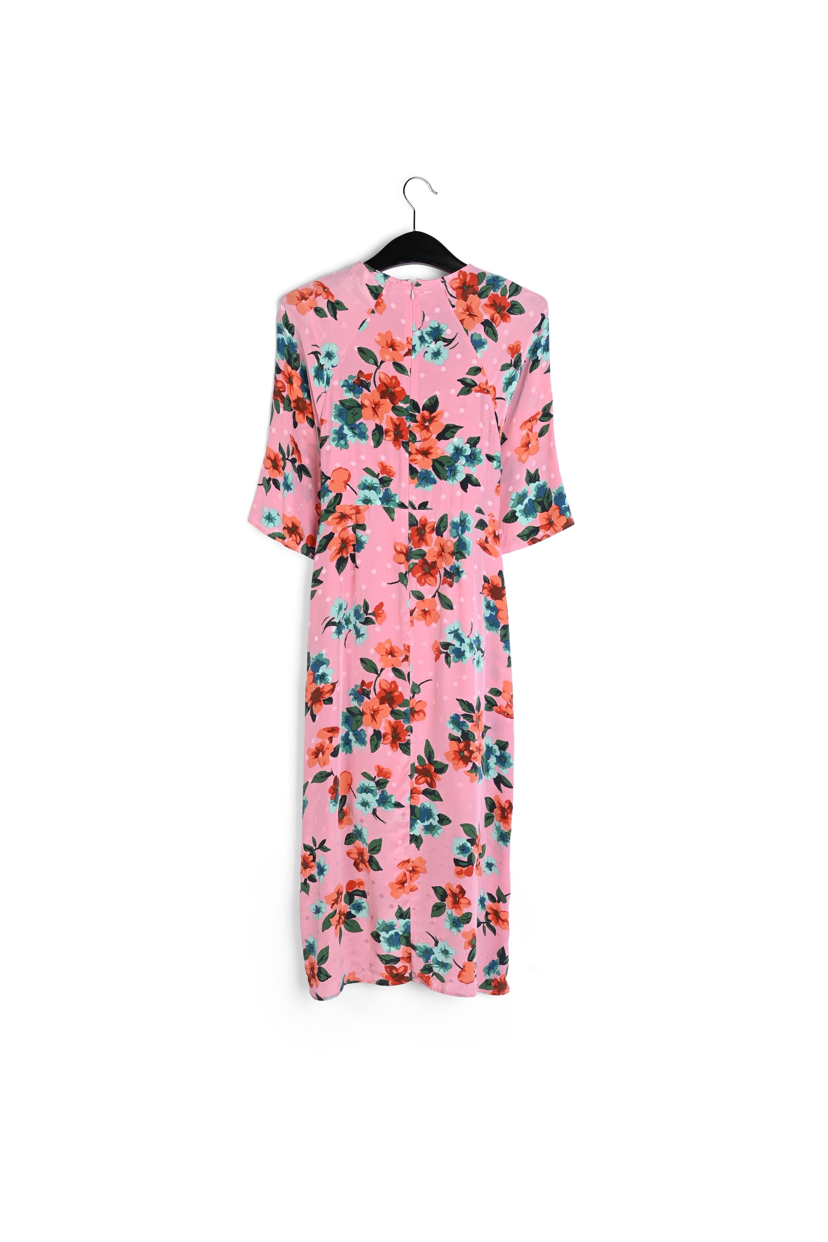 Robe midi rose en soie à fleurs et à pois RE—SSENTIEL | Essentiel second hand