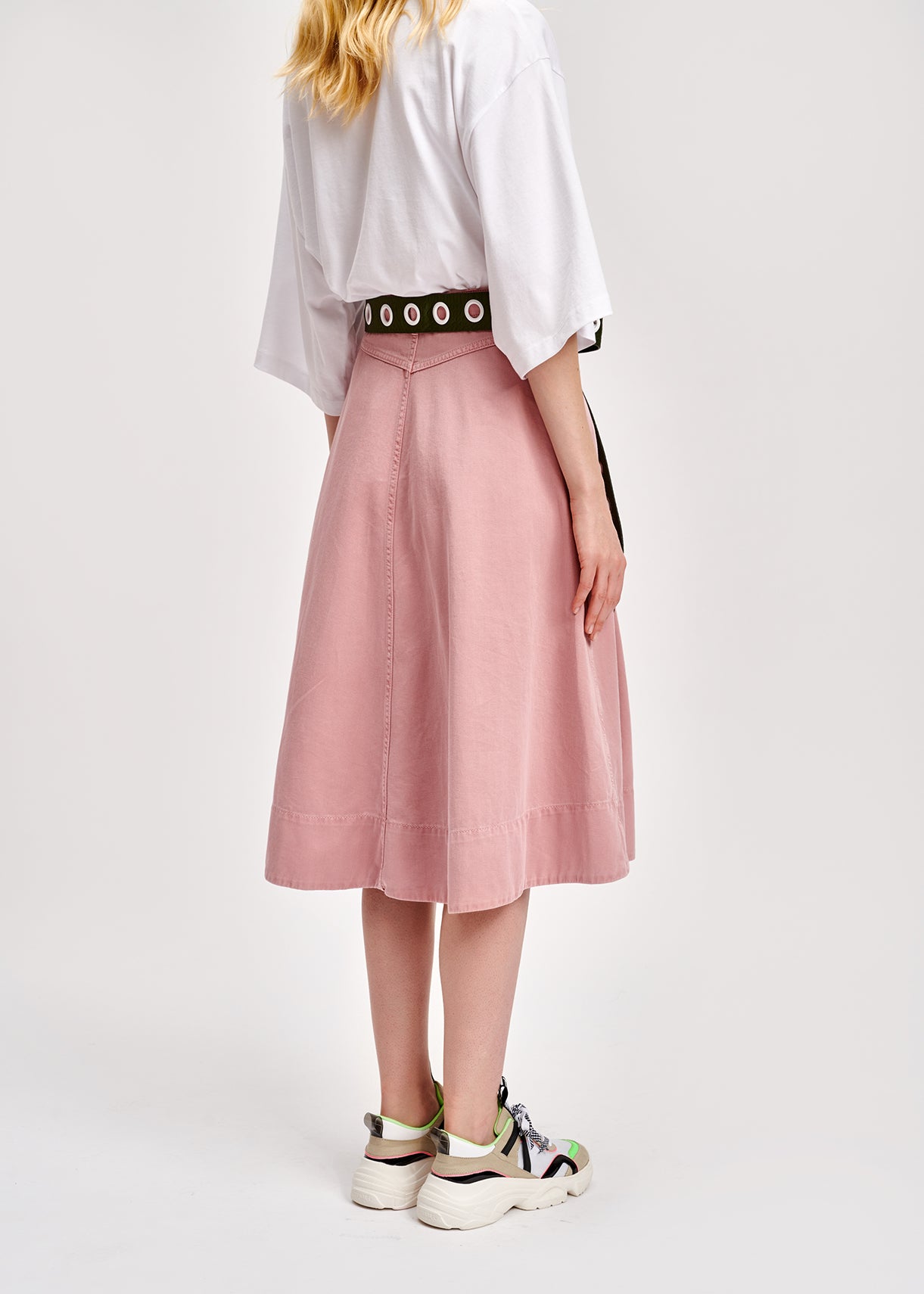 Dusty pink cotton pleated midi skirt RE—SSENTIEL | Essentiel second hand