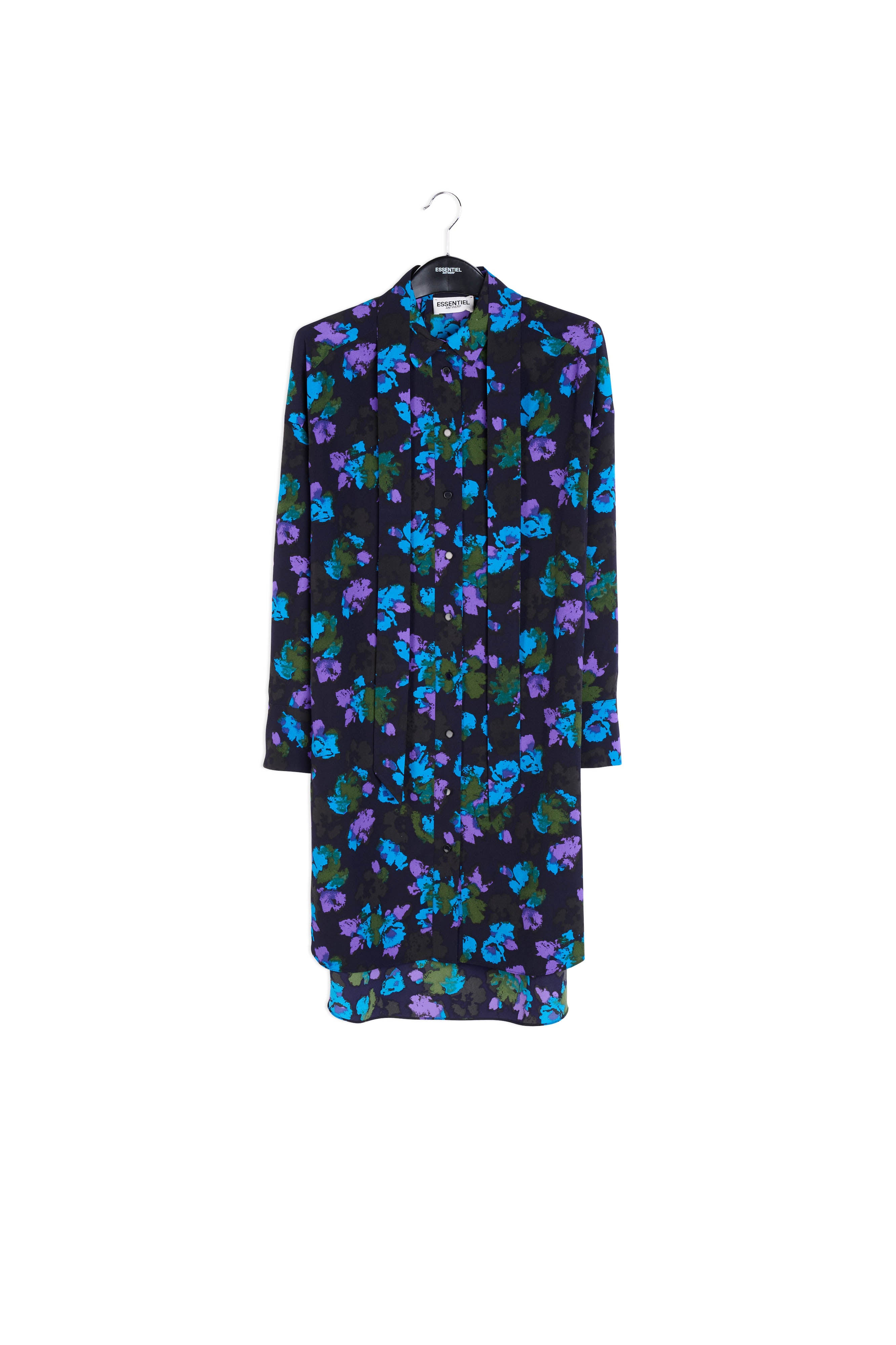 Midi-hemdjurk met zwart en rode bloemenprint RE—SSENTIEL | Essentiel second hand