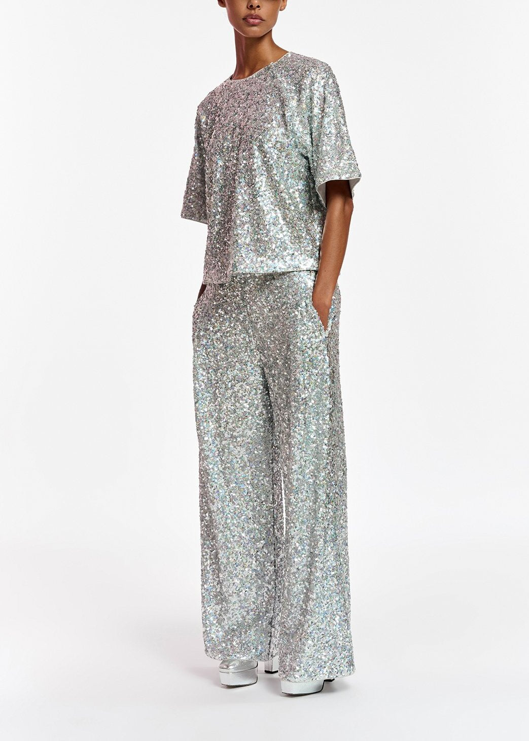 Silver sequin-embellished short-sleeved top RE—SSENTIEL | Essentiel second hand