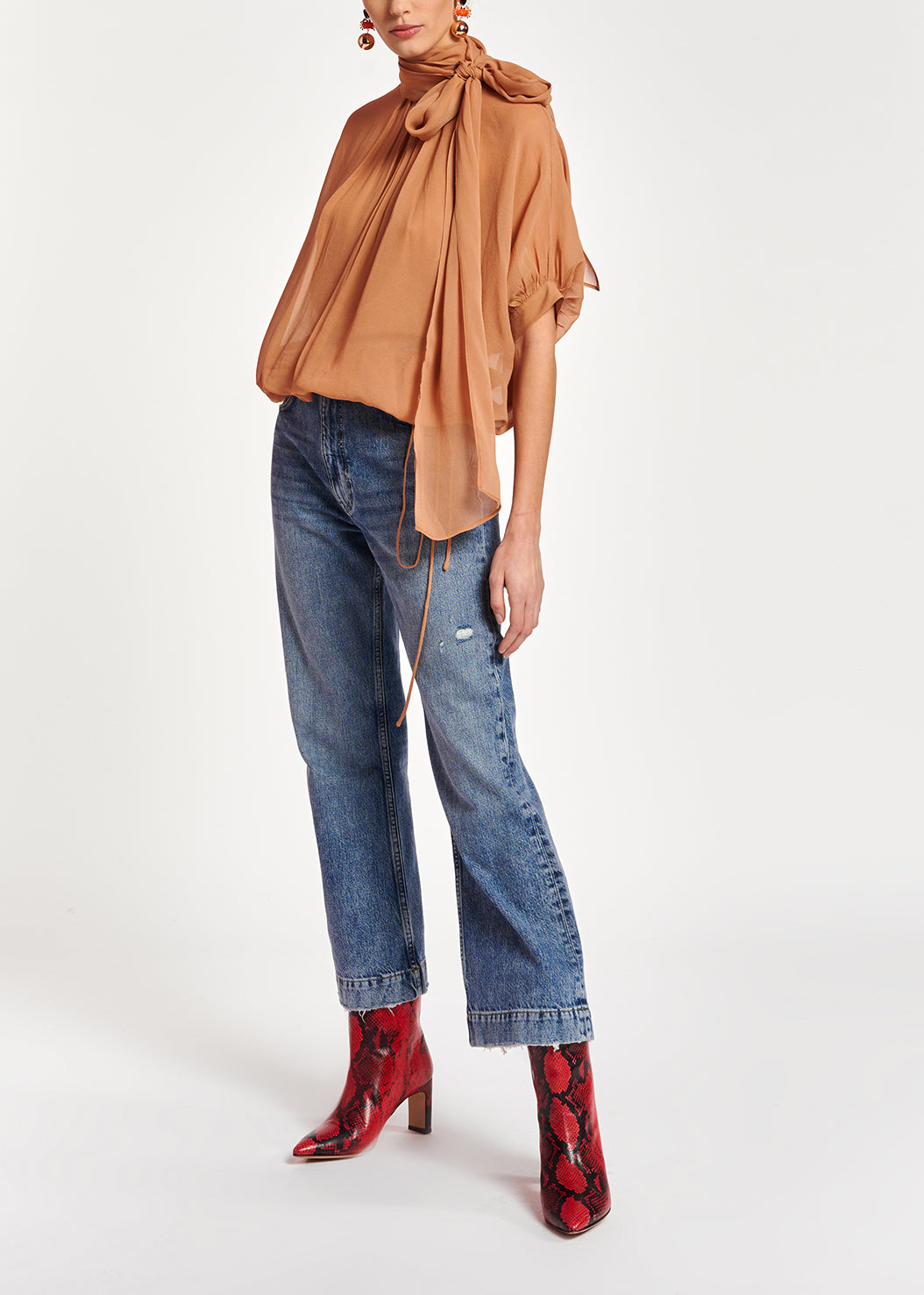 Tan voluminous sheer top RE—SSENTIEL | Essentiel second hand