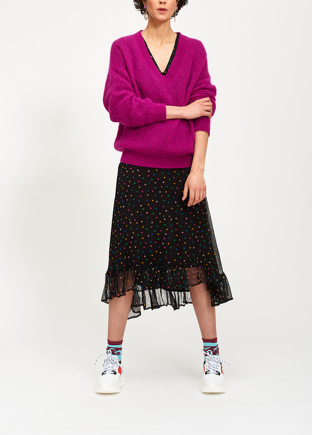 Purple mohair blend v-neck sweater RE—SSENTIEL | Essentiel second hand