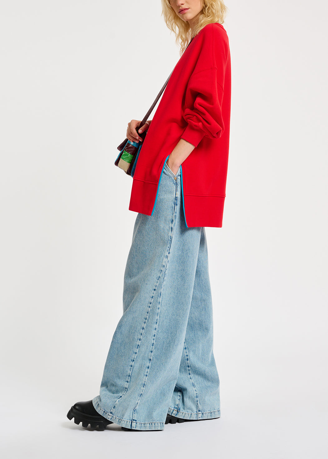 Red organic cotton sweatshirt with boxy cut RE—SSENTIEL | Essentiel second hand