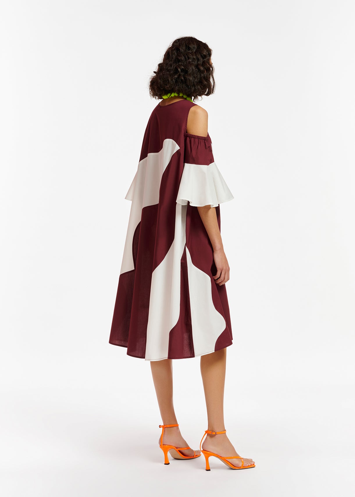 Burgundy and white cotton knee-length dress RE—SSENTIEL | Essentiel second hand