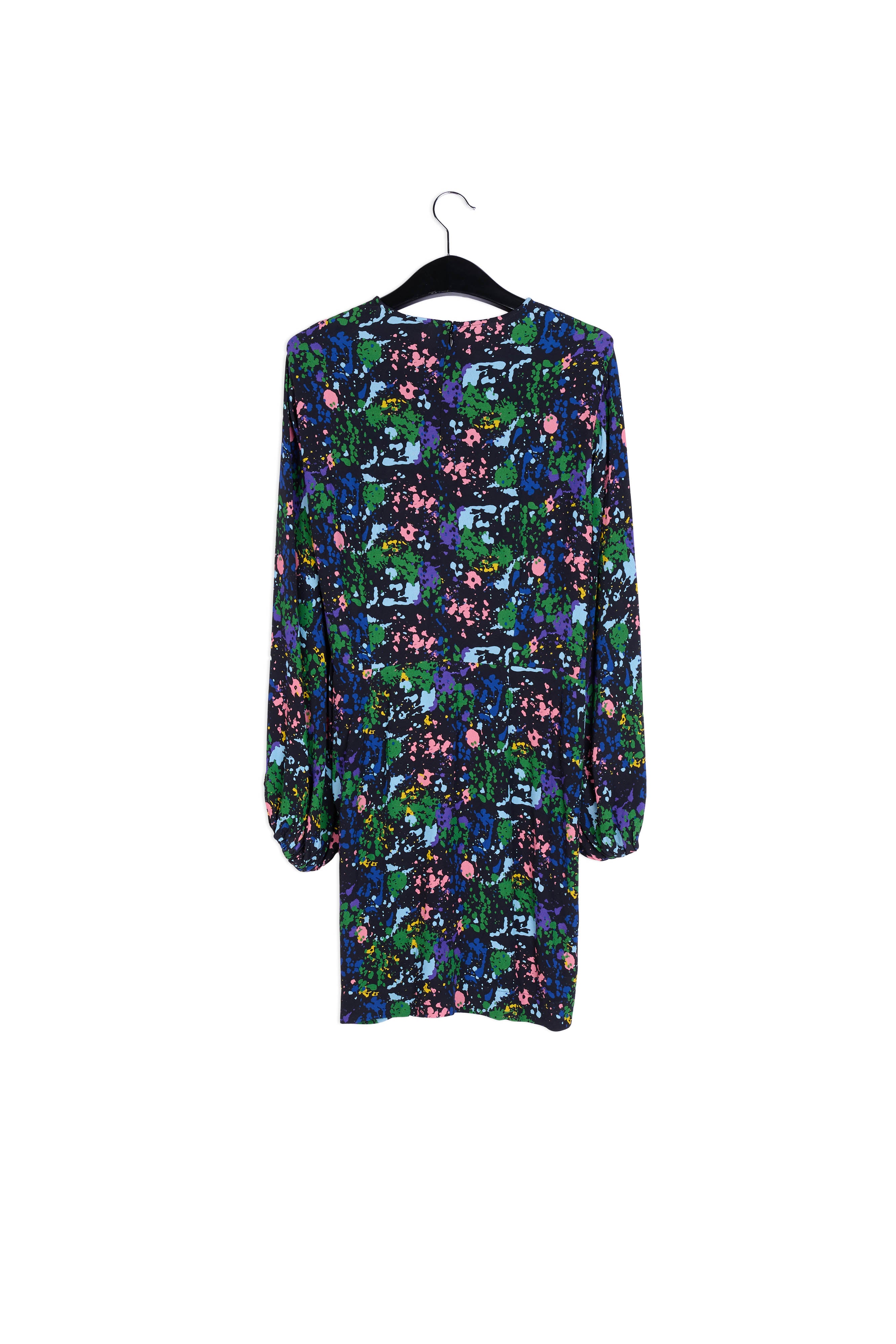 Zwarte en blauwe mini-jurk met bloemenprint RE—SSENTIEL | Essentiel second hand