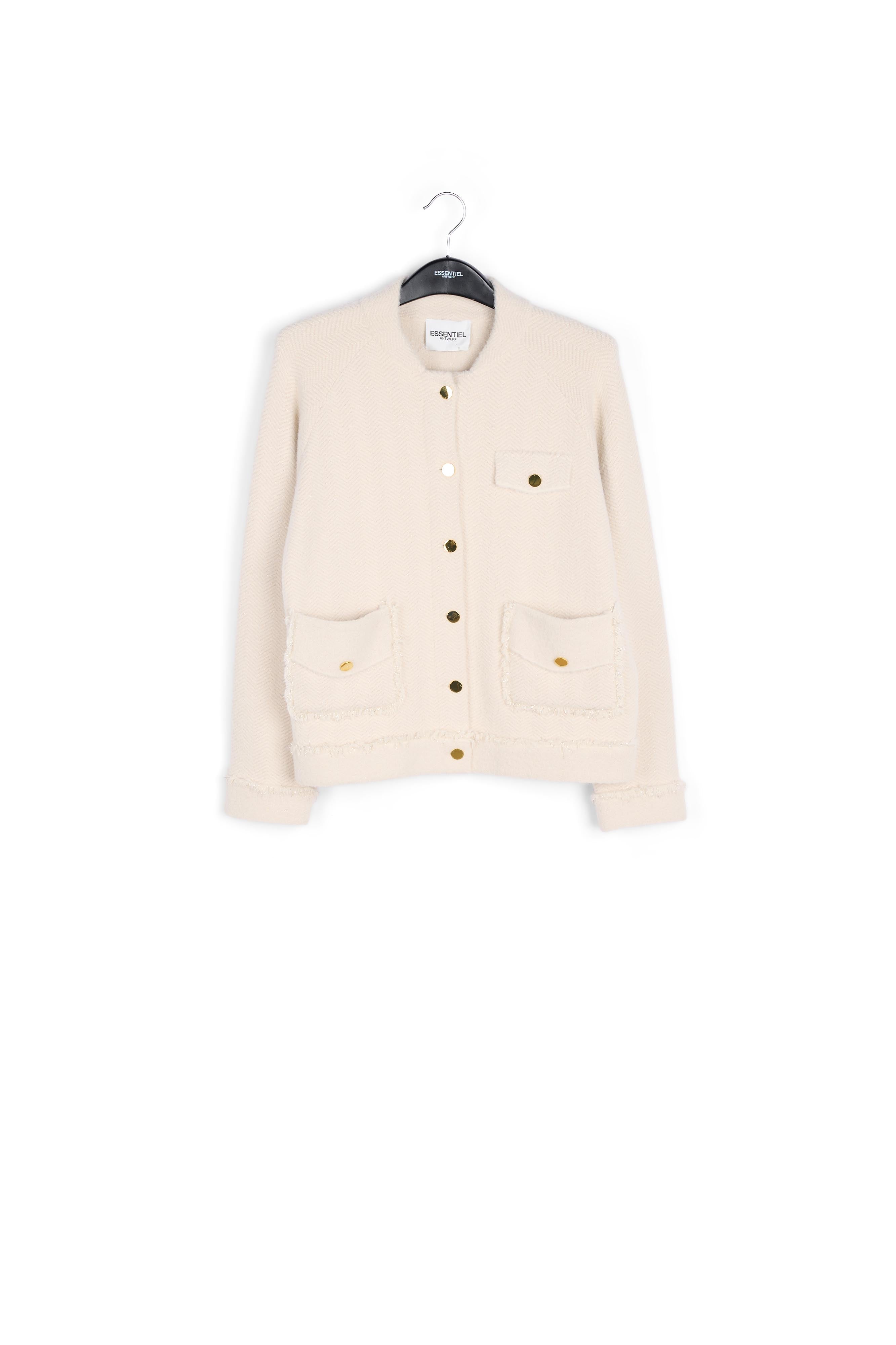 Off-white knitted short jacket with lurex details RE—SSENTIEL | Essentiel second hand