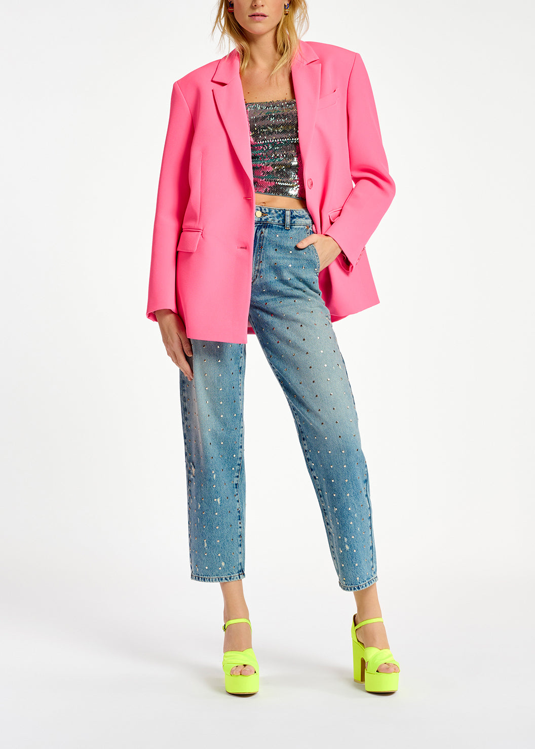 Jean boyfriend bleu à  rivets RE—SSENTIEL | Essentiel second hand