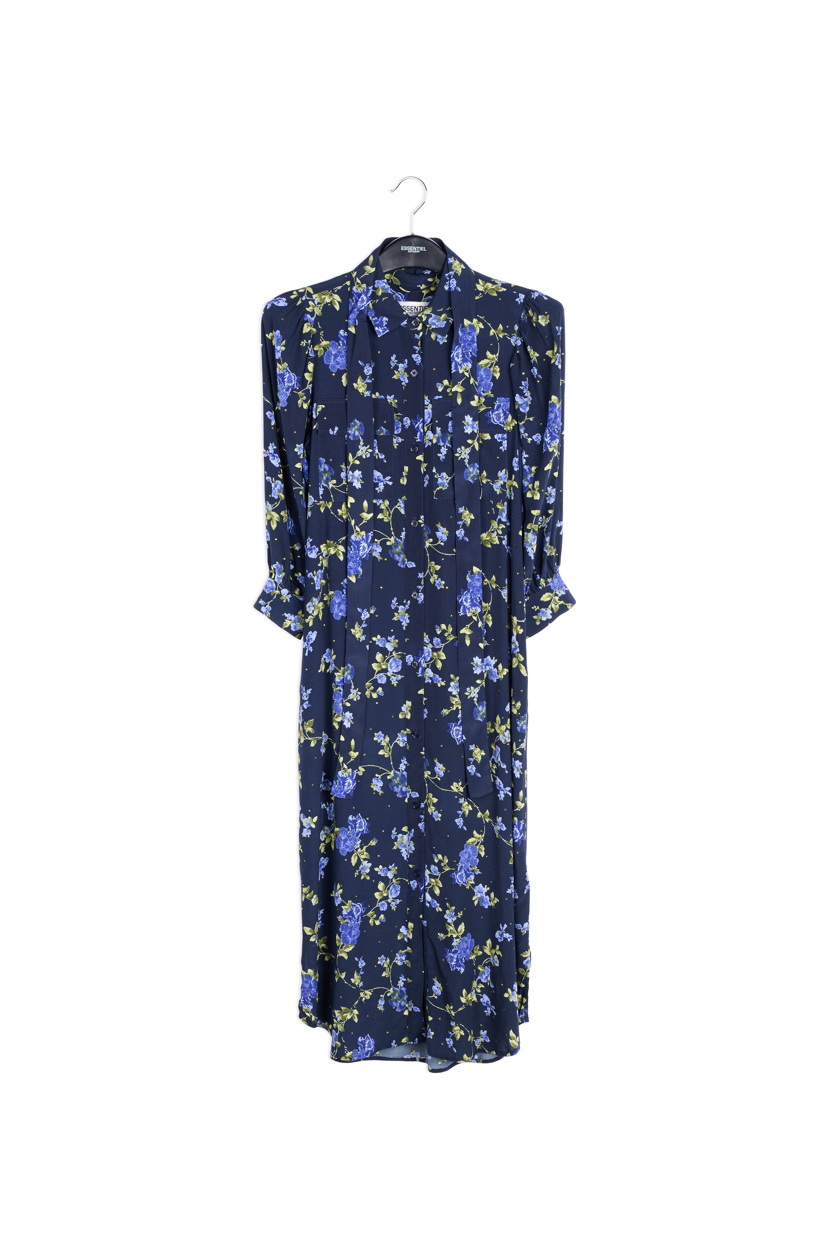 Donkerblauwe hemdjurk met bloemen RE—SSENTIEL | Essentiel second hand