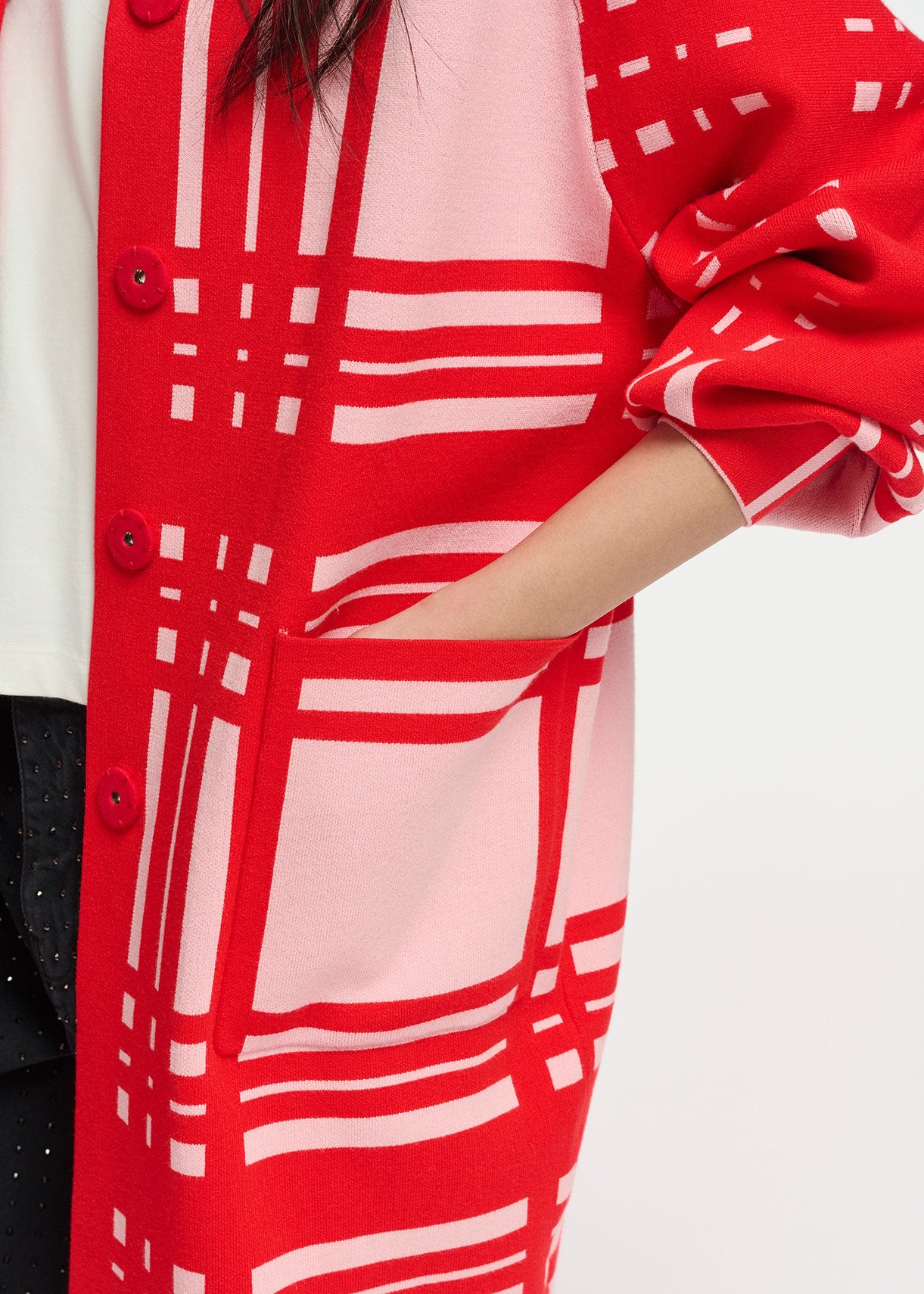 Cardigan à  carreaux rose clair et rouge RE—SSENTIEL | Essentiel second hand