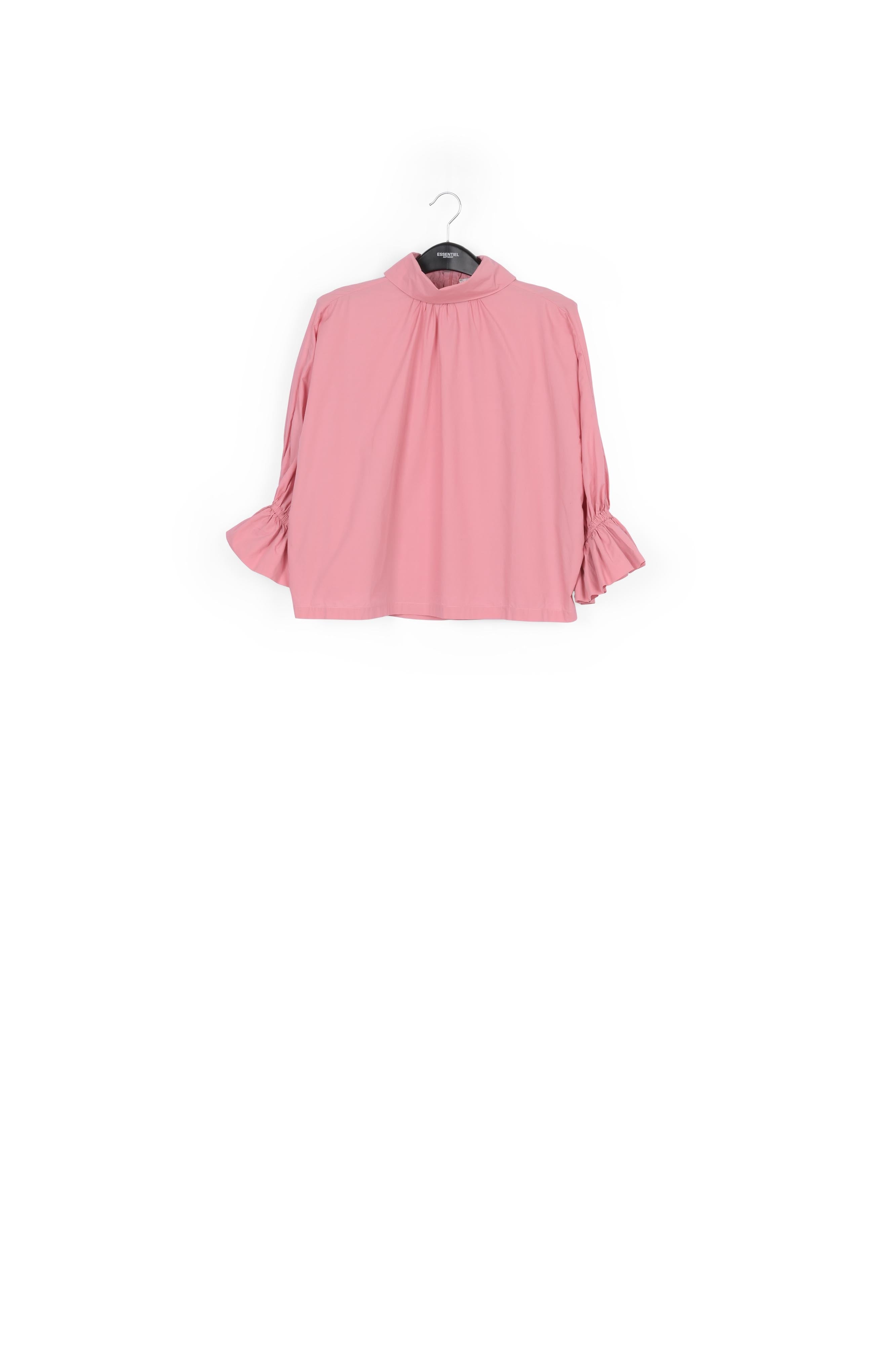 Light pink voluminous cotton top with high collar RE—SSENTIEL | Essentiel second hand