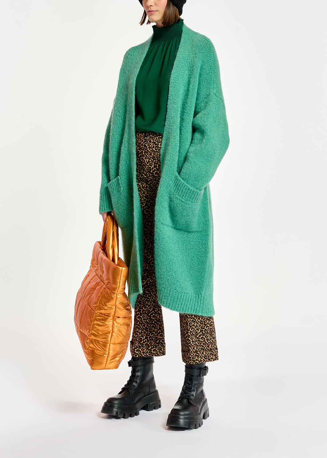 Teal midi-length mohair-blend cardigan RE—SSENTIEL | Essentiel second hand
