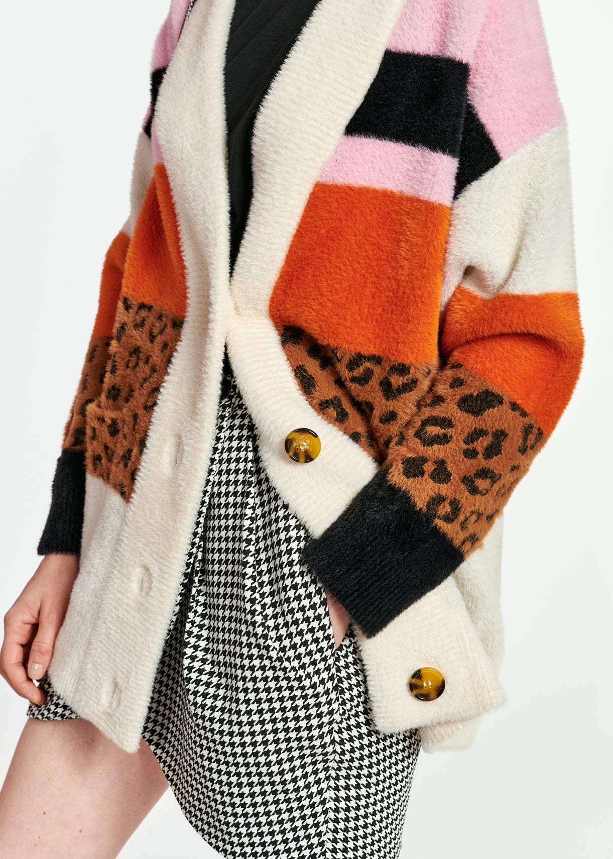 Pink and camel striped knit cardigan RE—SSENTIEL | Essentiel second hand