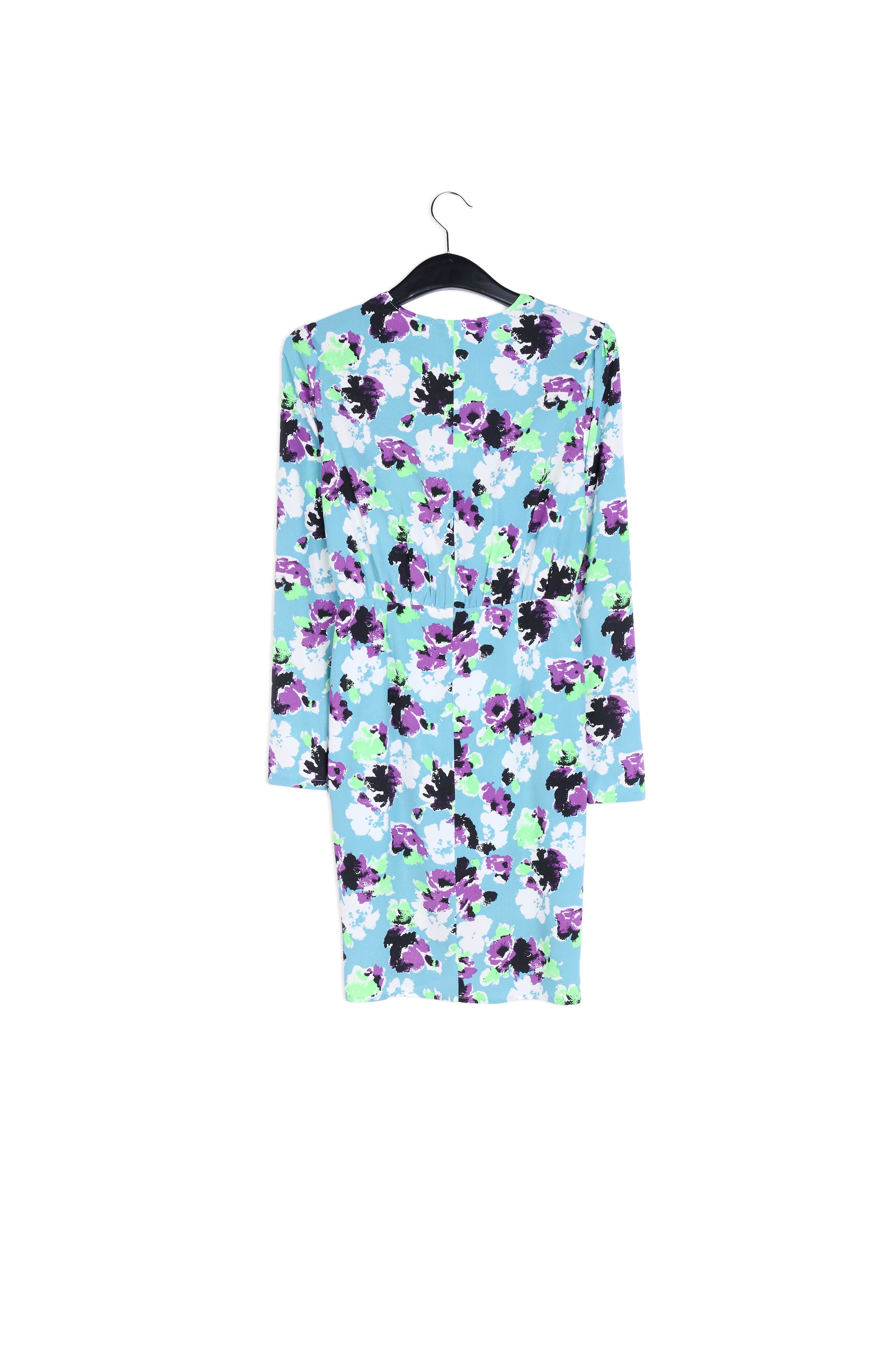 Lichtblauwe mini-wikkeljurk met bloemenprint RE—SSENTIEL | Essentiel second hand