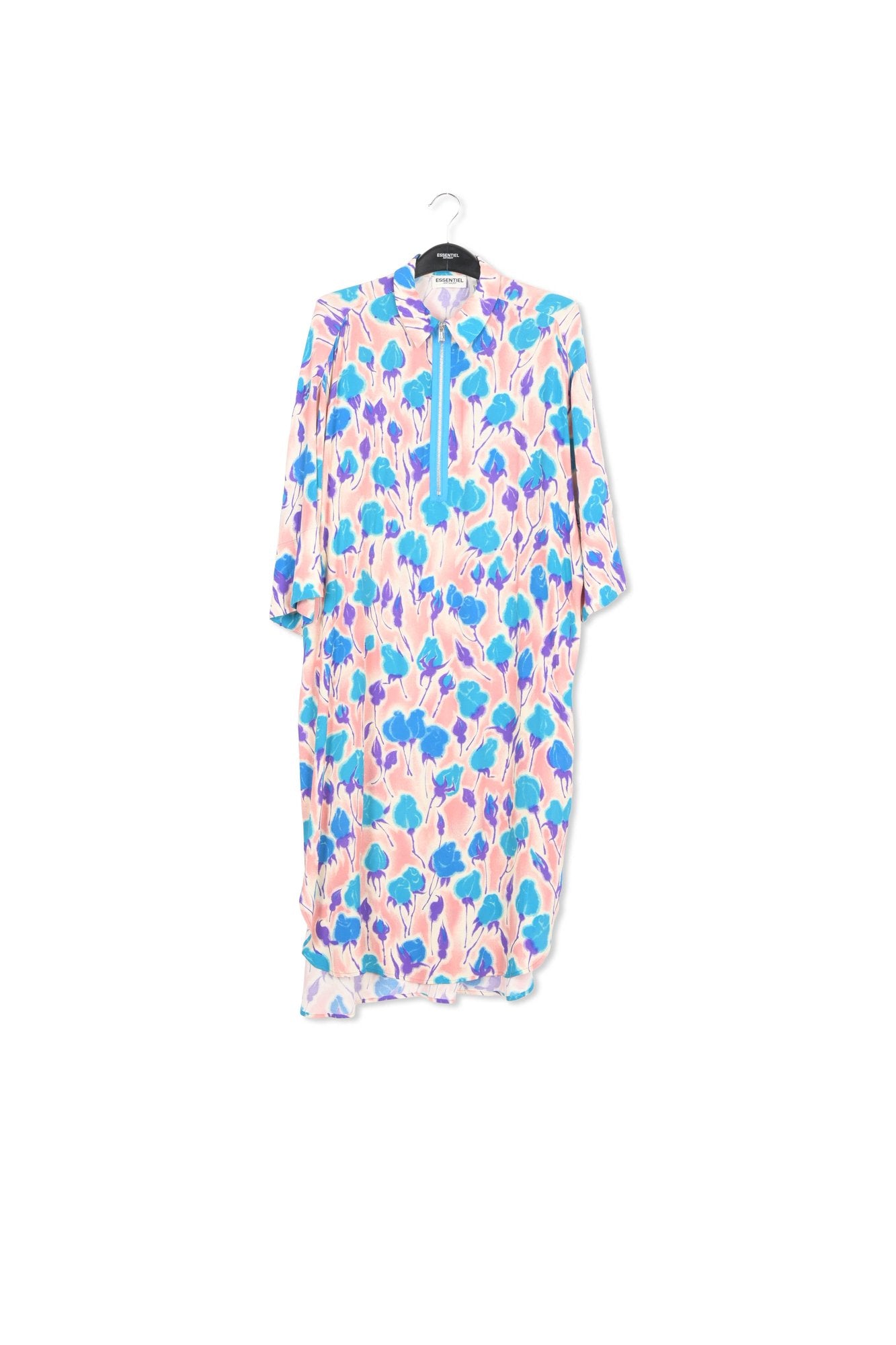 Light pink, blue and purple floral print midi-length dress RE—SSENTIEL | Essentiel second hand